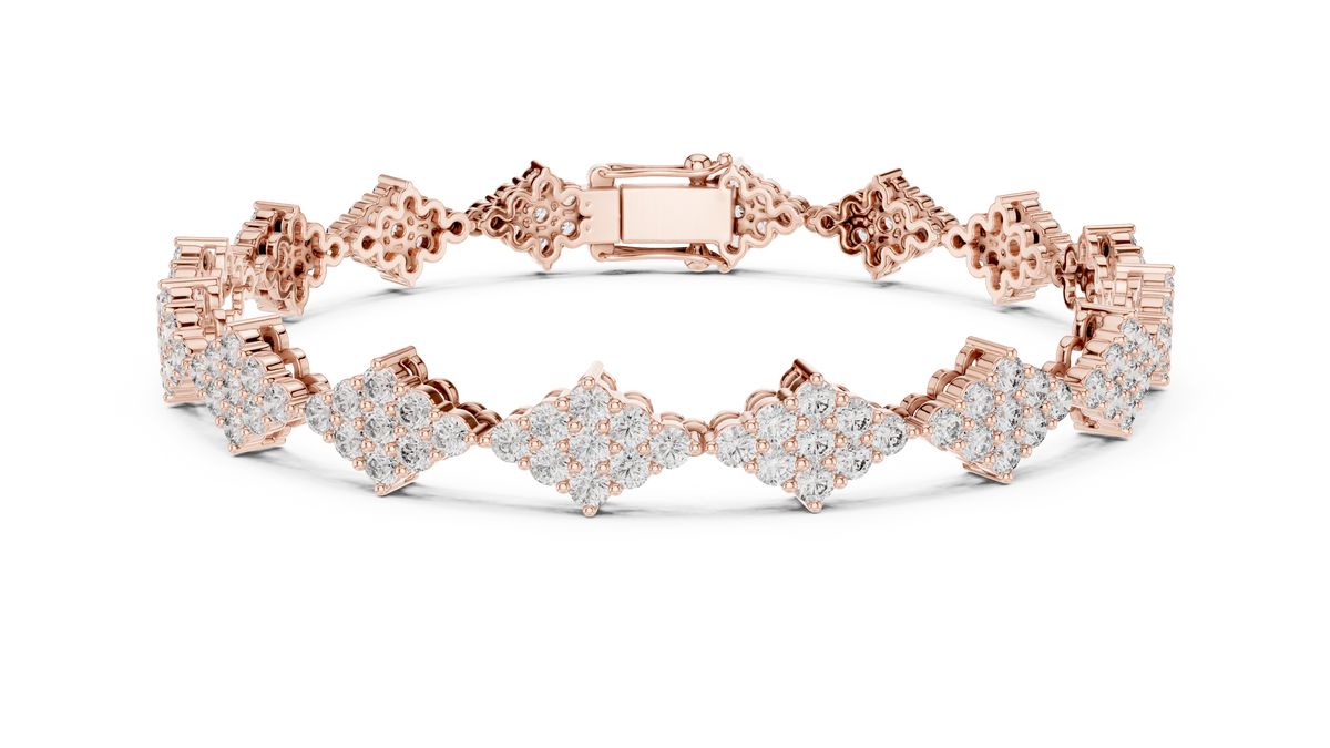 Luxury Cluster Diamond Tennis Bracelet in 14K Gold