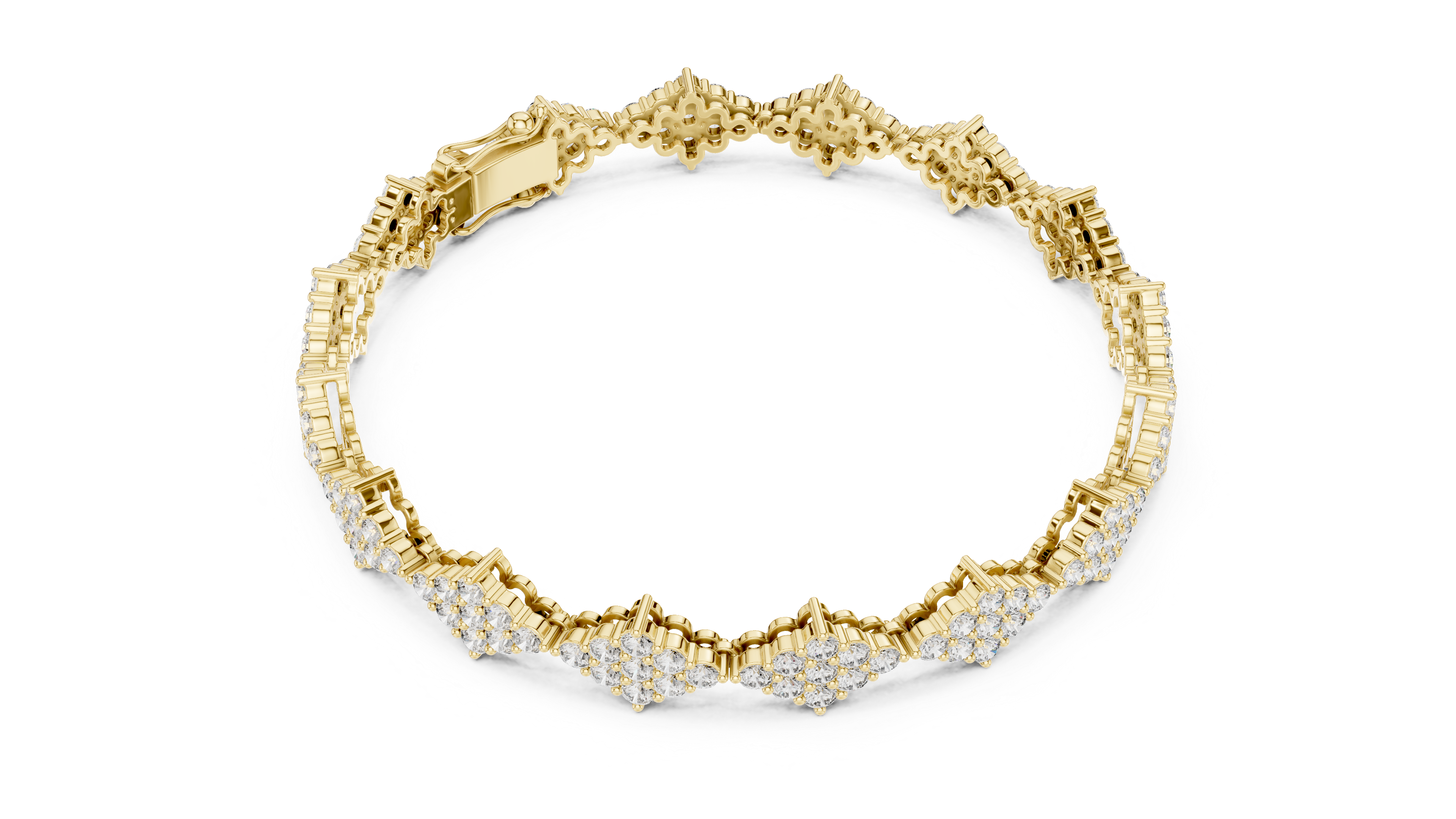 Luxury Cluster Diamond Tennis Bracelet in 14K Gold