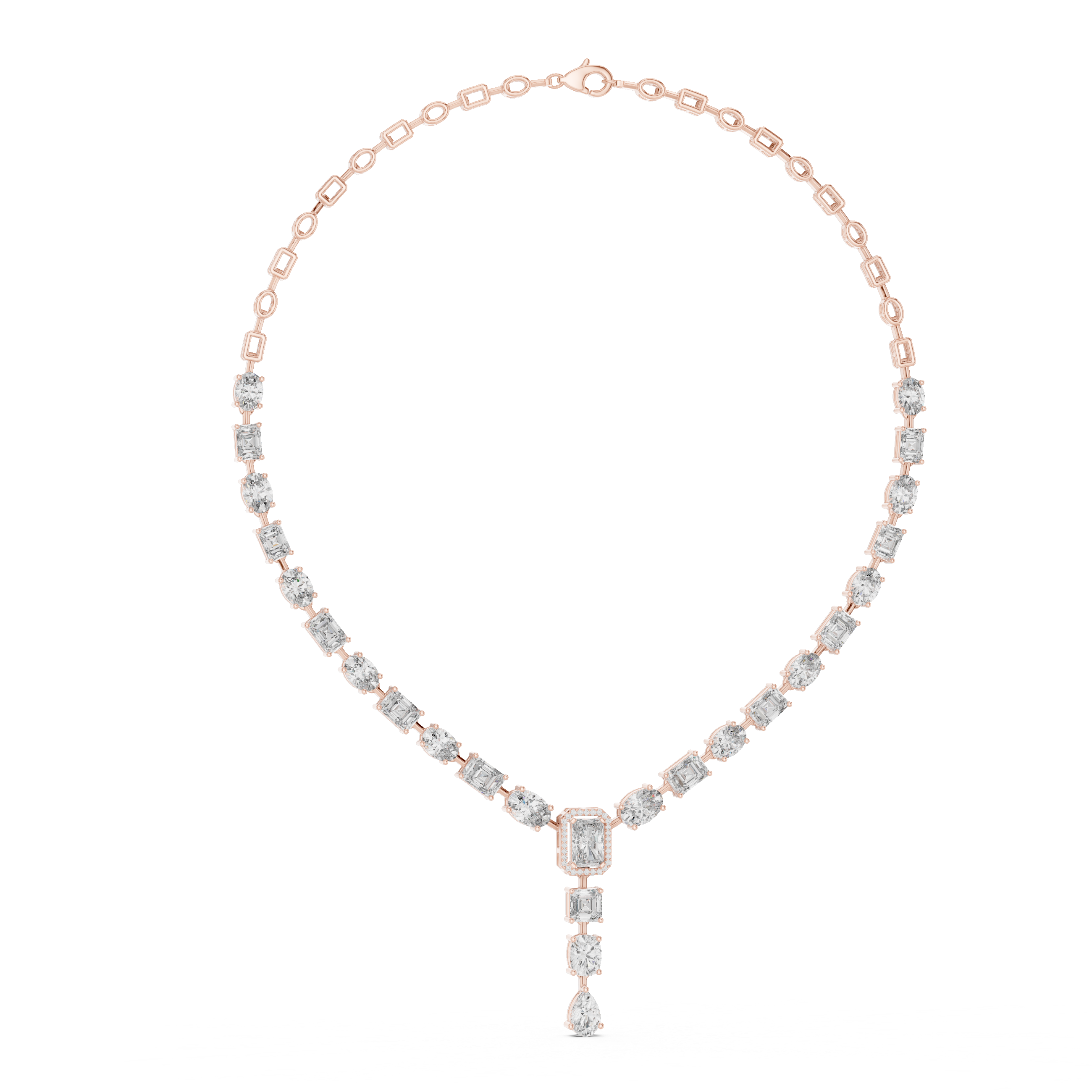 Radiant Oval & Pear Diamond Drop Necklace
