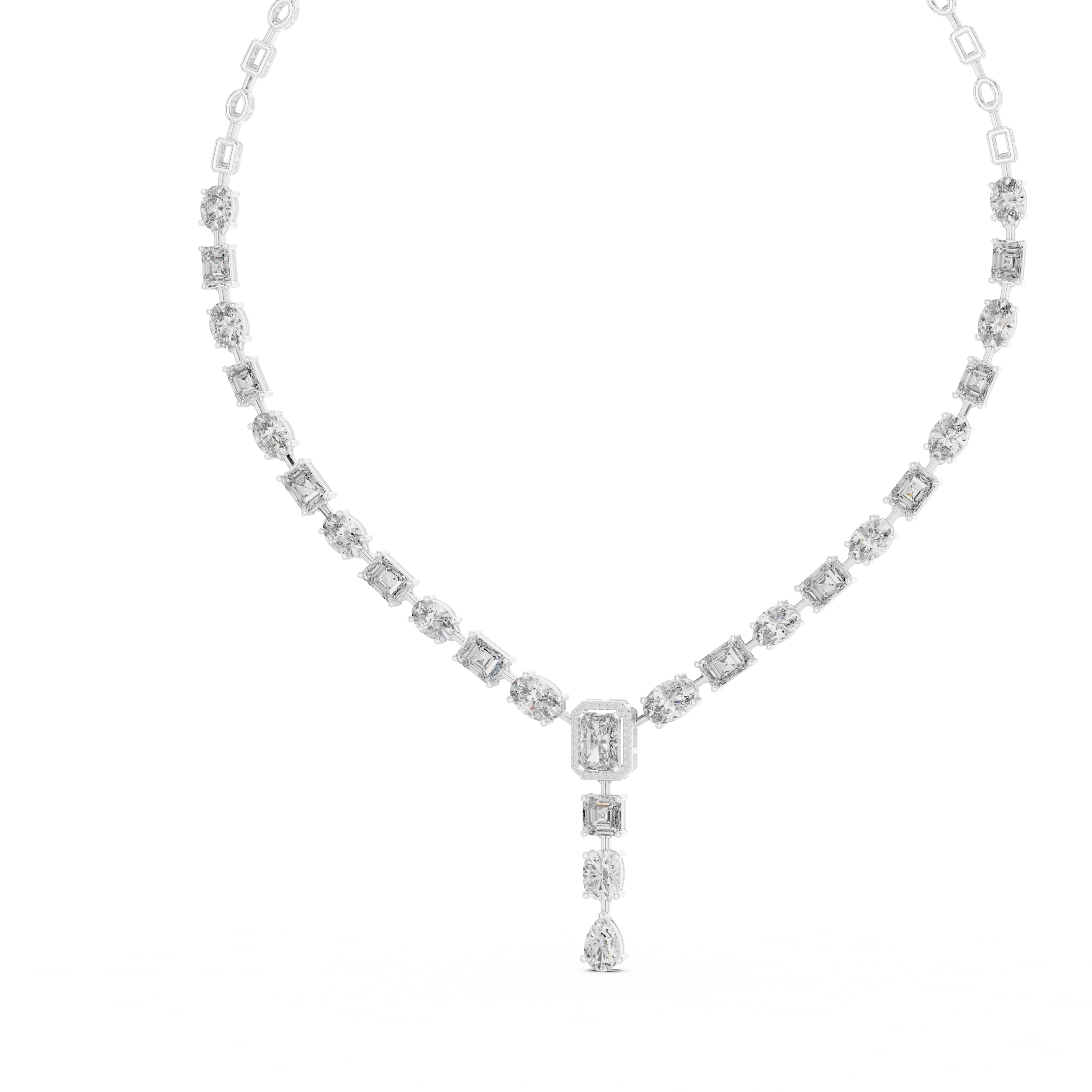 Radiant Oval & Pear Diamond Drop Necklace