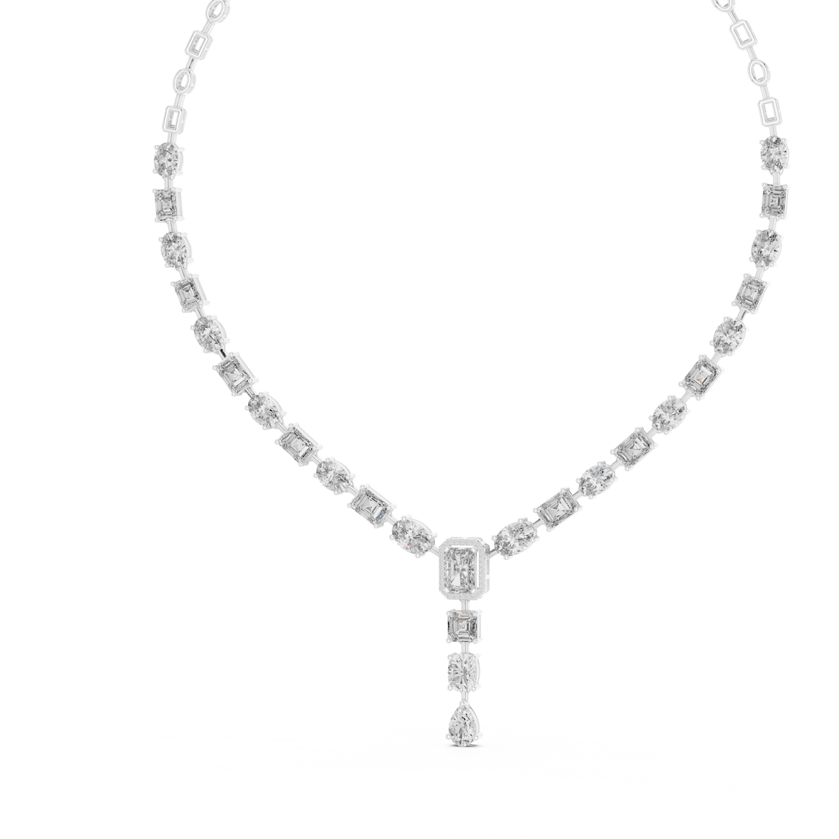 Radiant Oval & Pear Diamond Drop Necklace