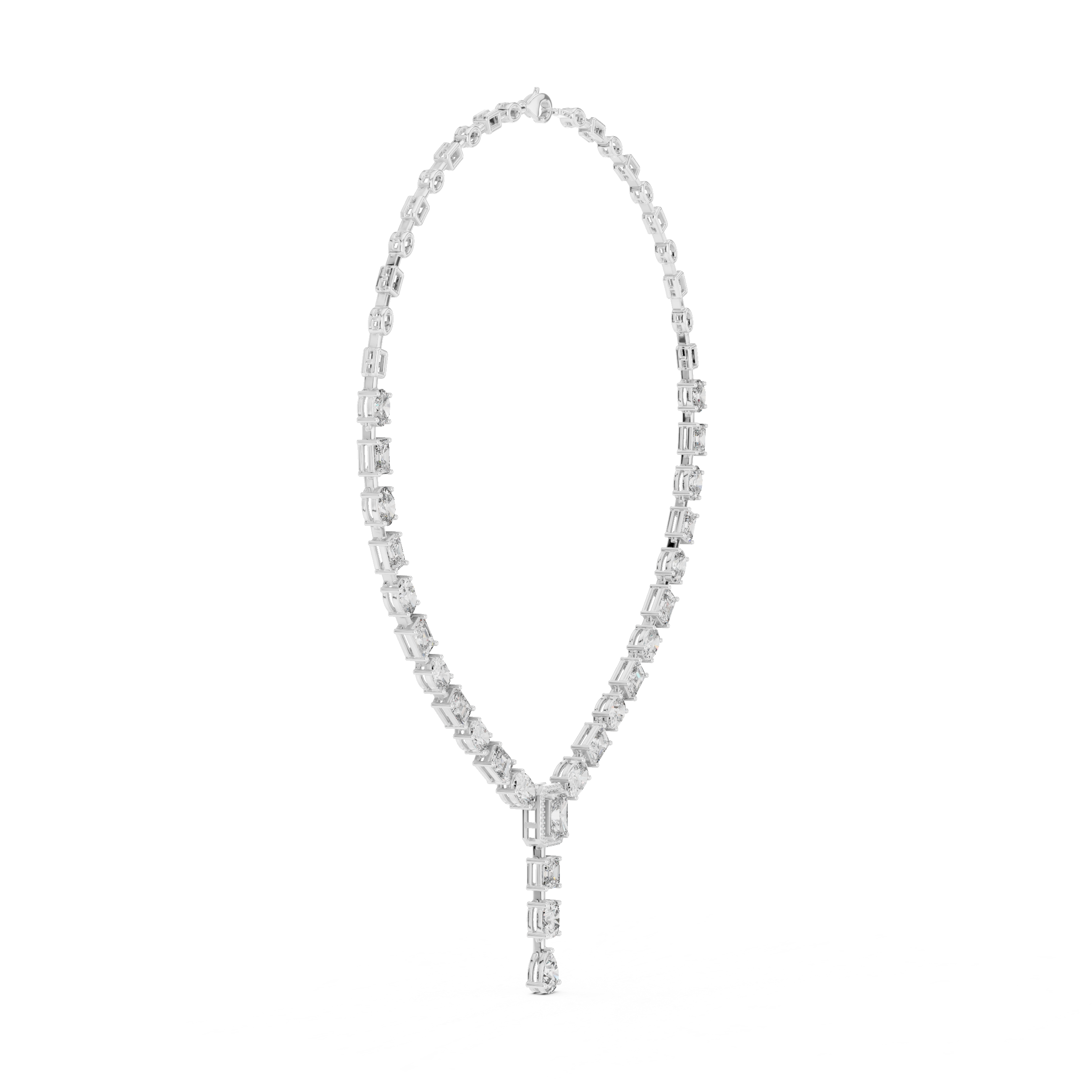 Radiant Oval & Pear Diamond Drop Necklace