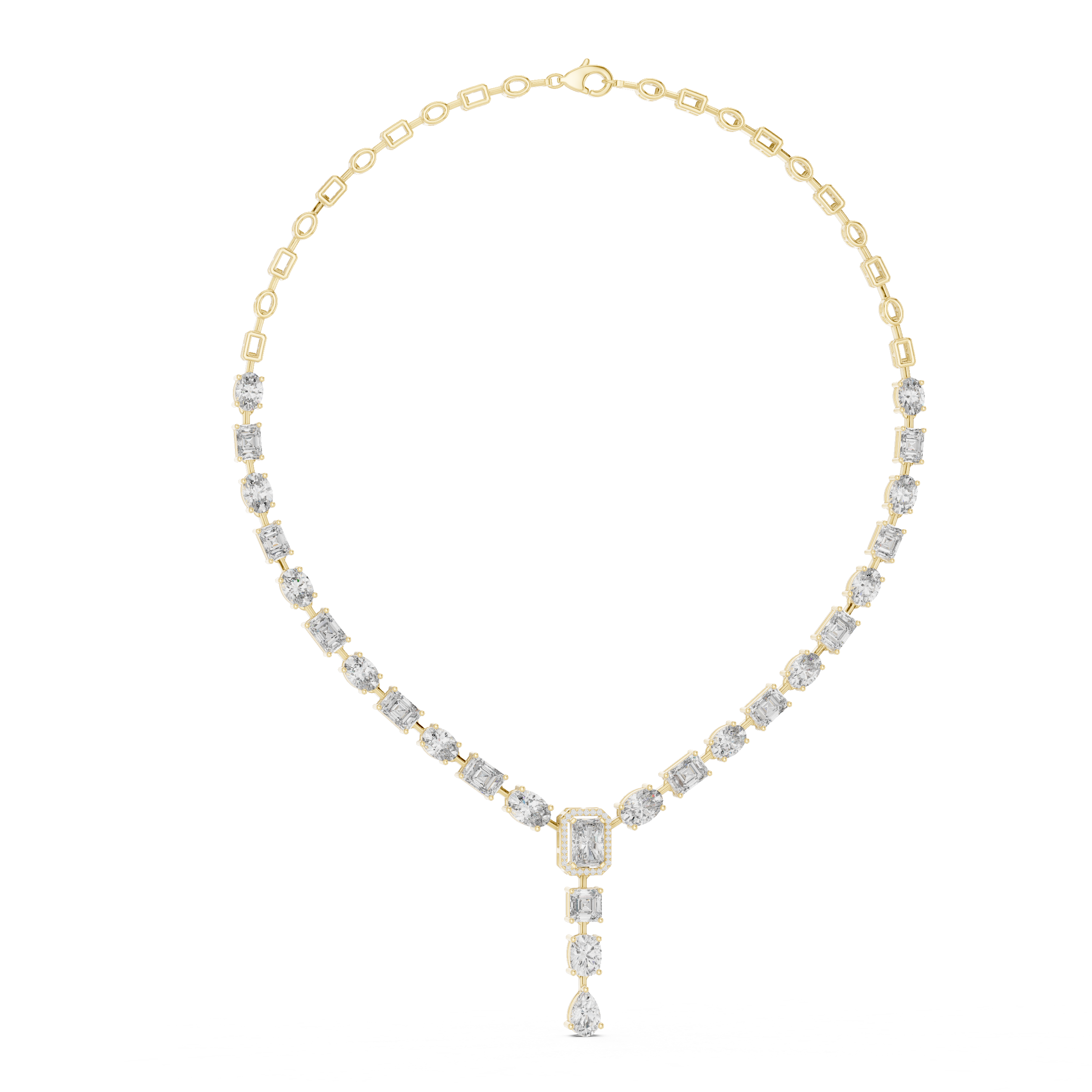 Radiant Oval & Pear Diamond Drop Necklace