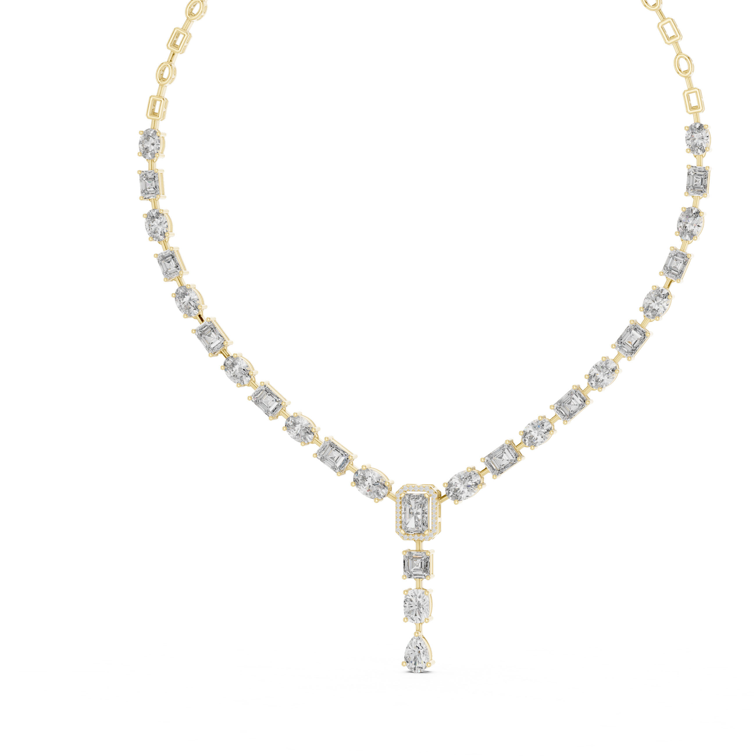 Radiant Oval & Pear Diamond Drop Necklace