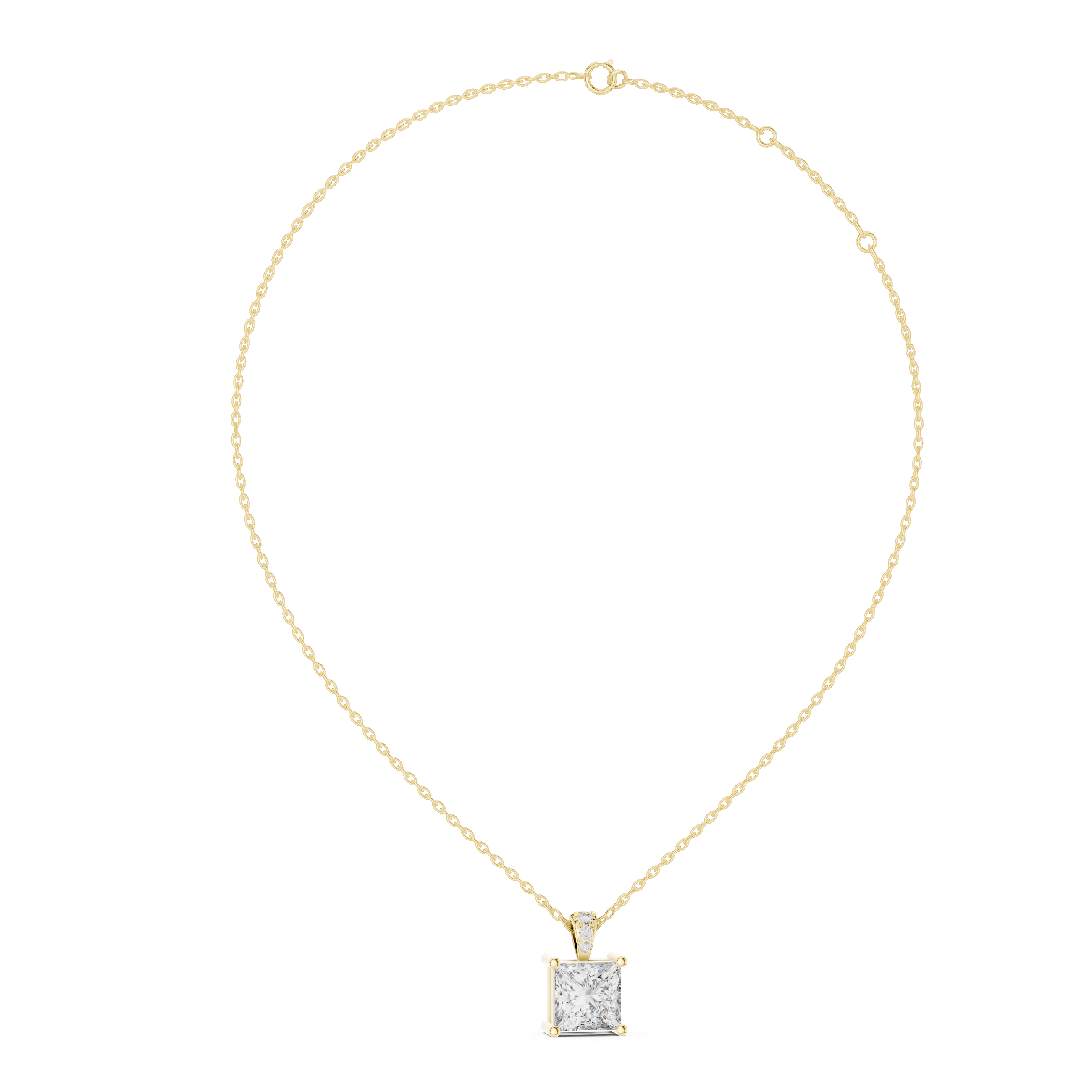 Princess Cut Diamond Pendant Necklace in 18K Gold