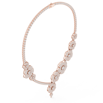 Luxury Floral Diamond Statement Necklace in 14K Gold Finish