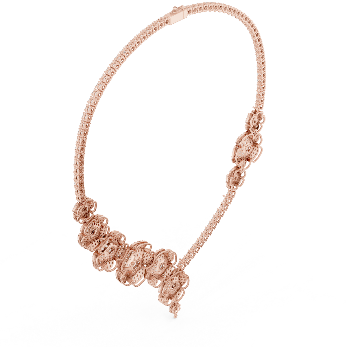 Luxury Floral Diamond Statement Necklace in 14K Gold Finish