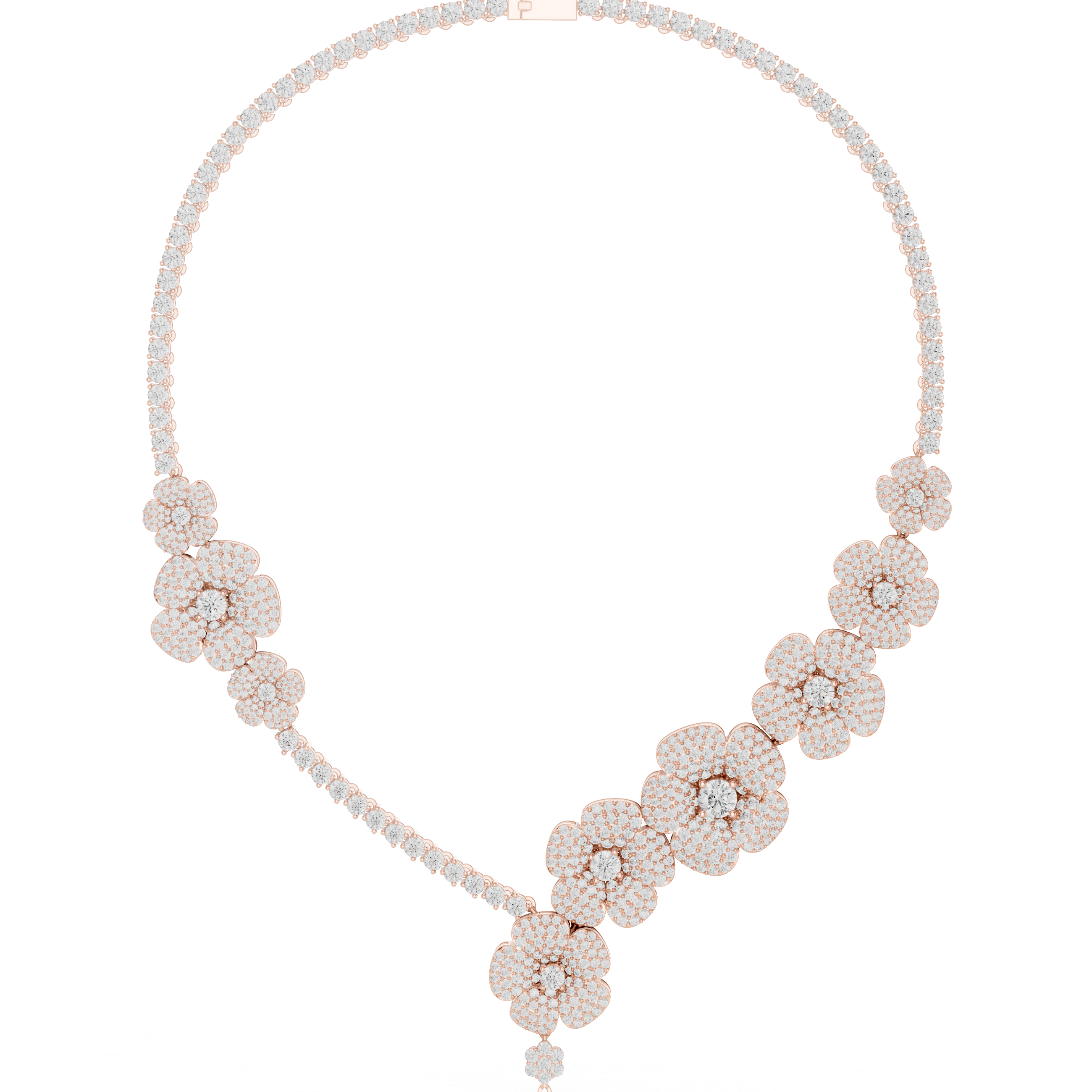 Luxury Floral Diamond Statement Necklace in 14K Gold Finish