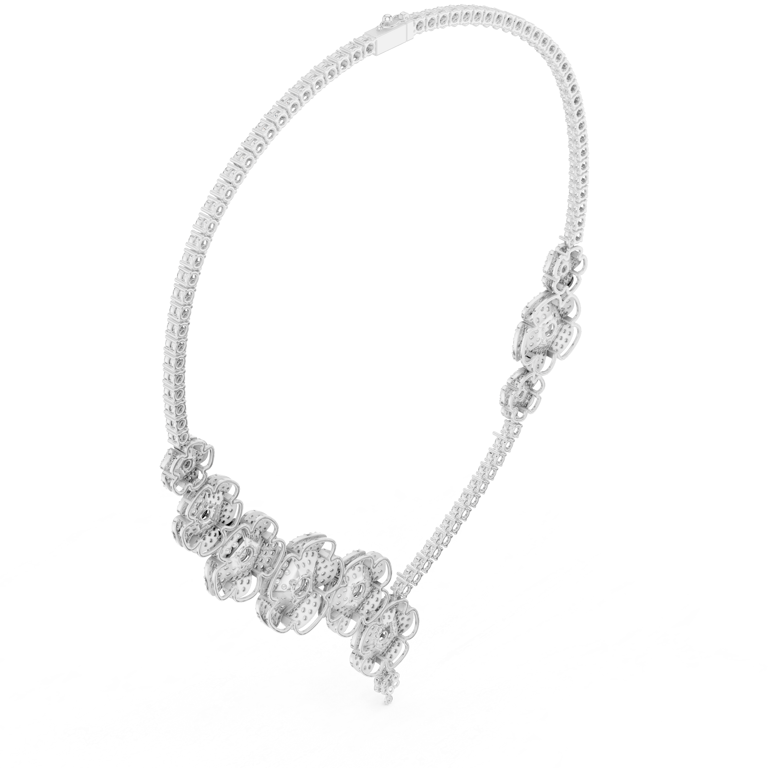 Luxury Floral Diamond Statement Necklace in 14K Gold Finish