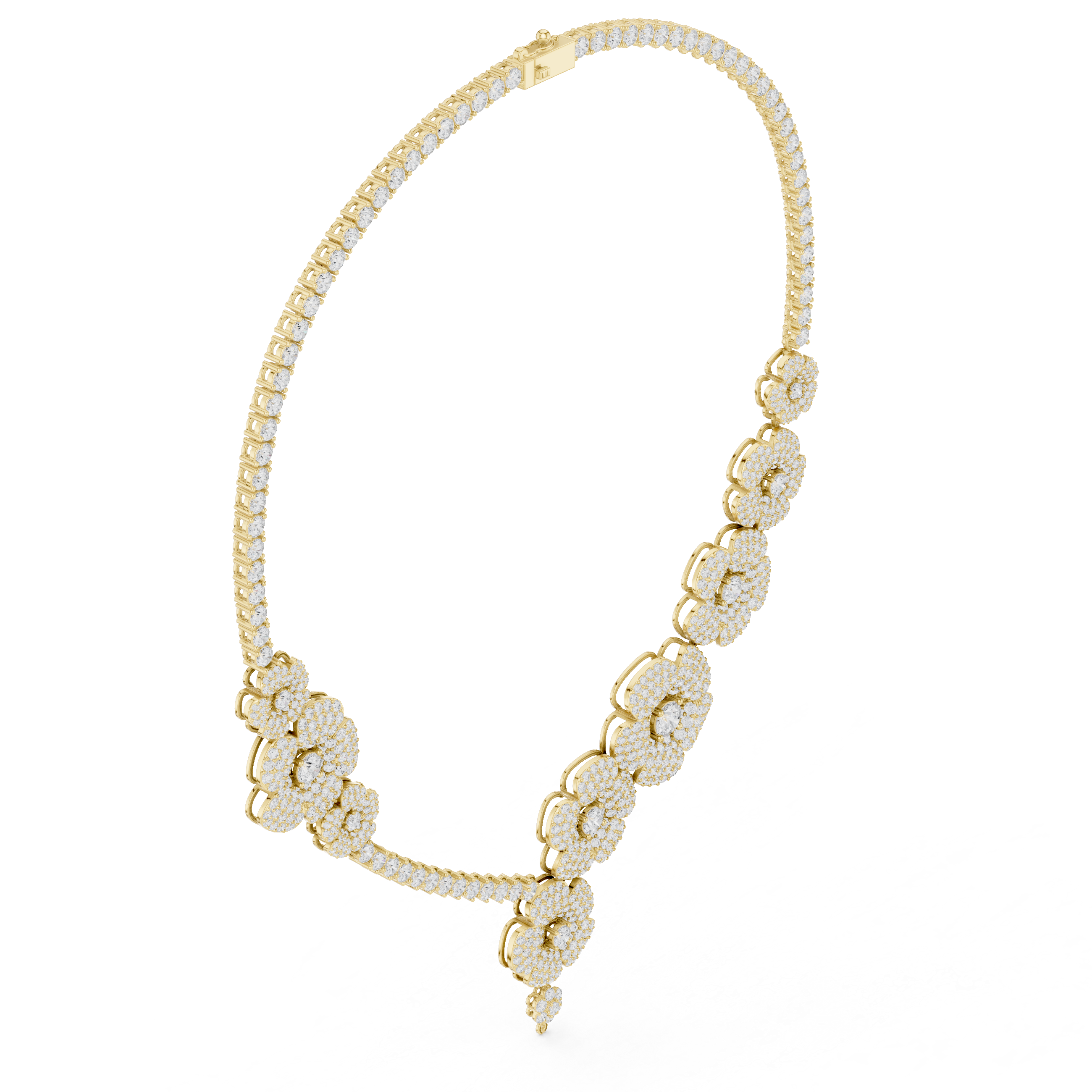 Luxury Floral Diamond Statement Necklace in 14K Gold Finish