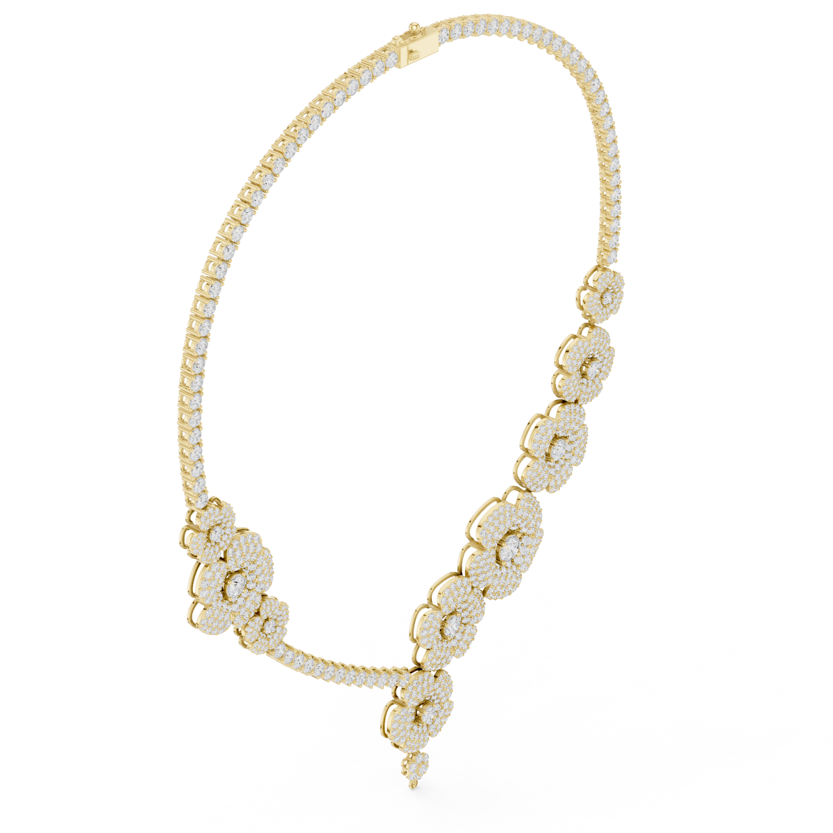Luxury Floral Diamond Statement Necklace in 14K Gold Finish