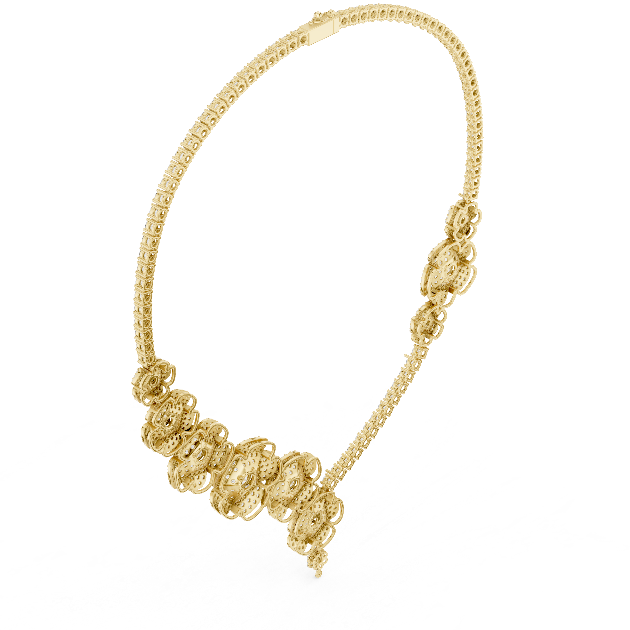 Luxury Floral Diamond Statement Necklace in 14K Gold Finish