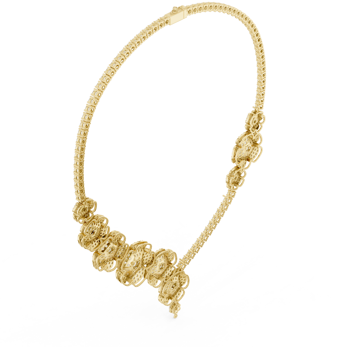 Luxury Floral Diamond Statement Necklace in 14K Gold Finish