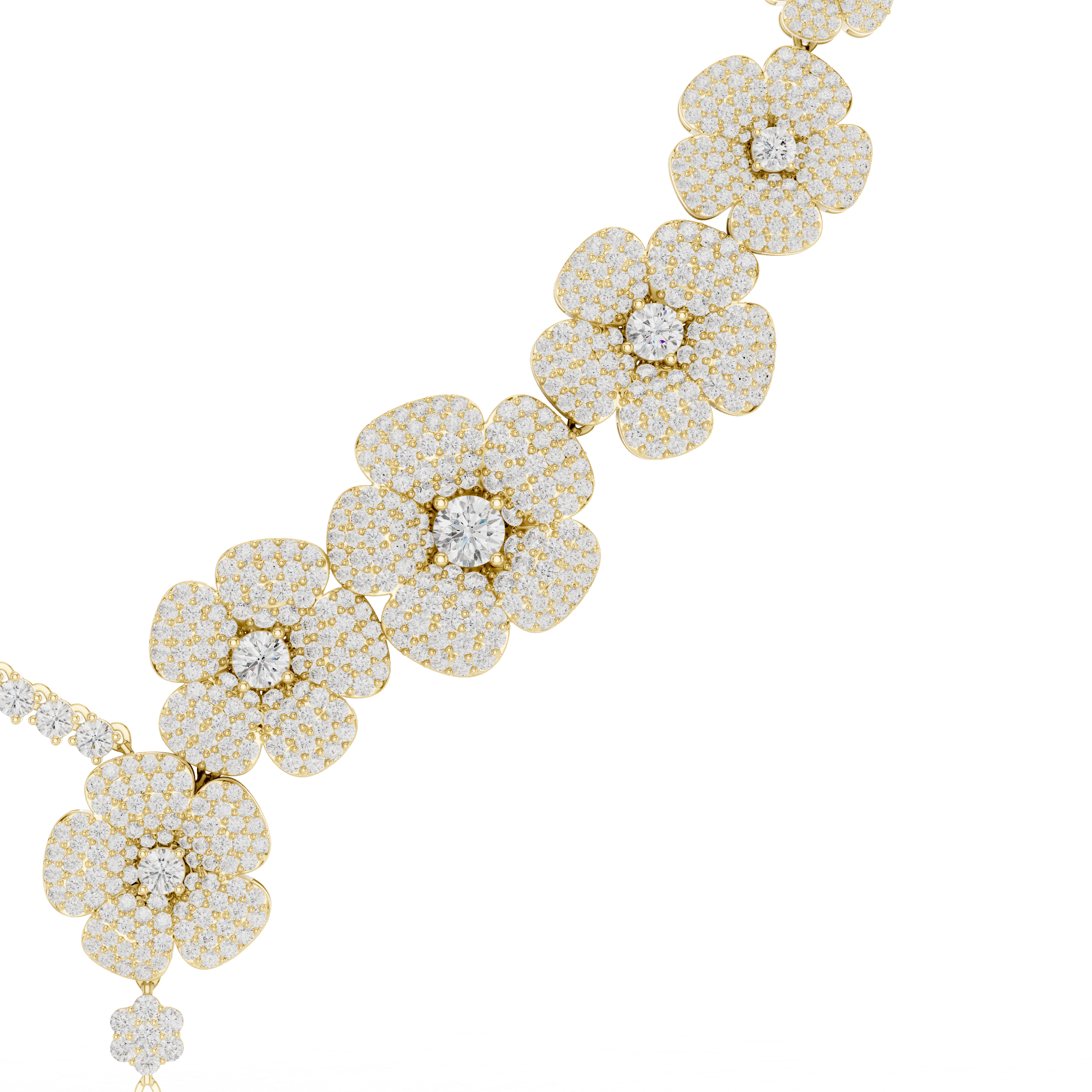 Luxury Floral Diamond Statement Necklace in 14K Gold Finish