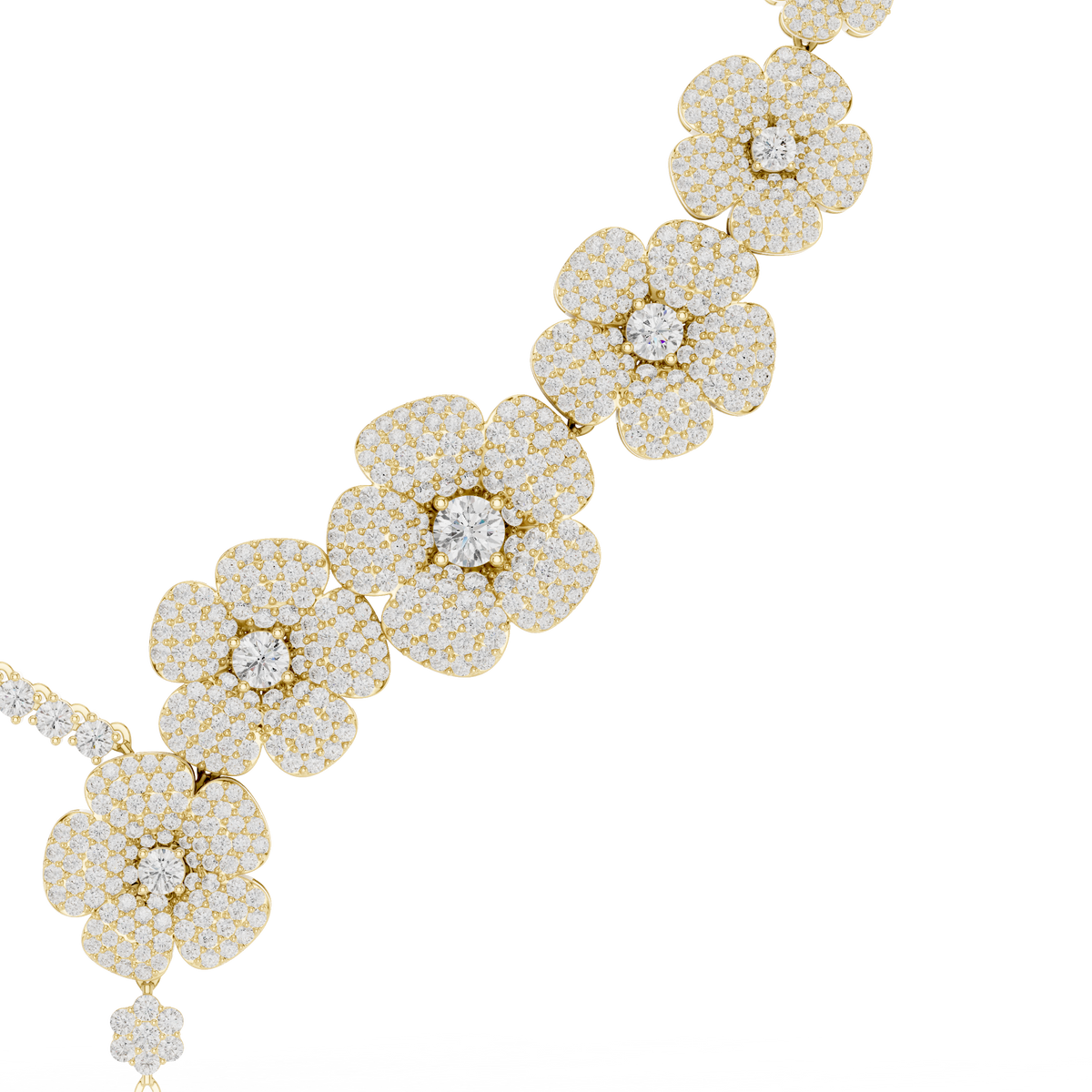 Luxury Floral Diamond Statement Necklace in 14K Gold Finish