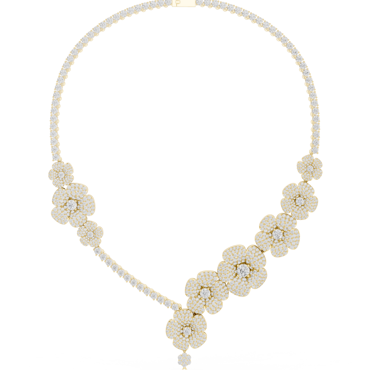 Luxury Floral Diamond Statement Necklace in 14K Gold Finish