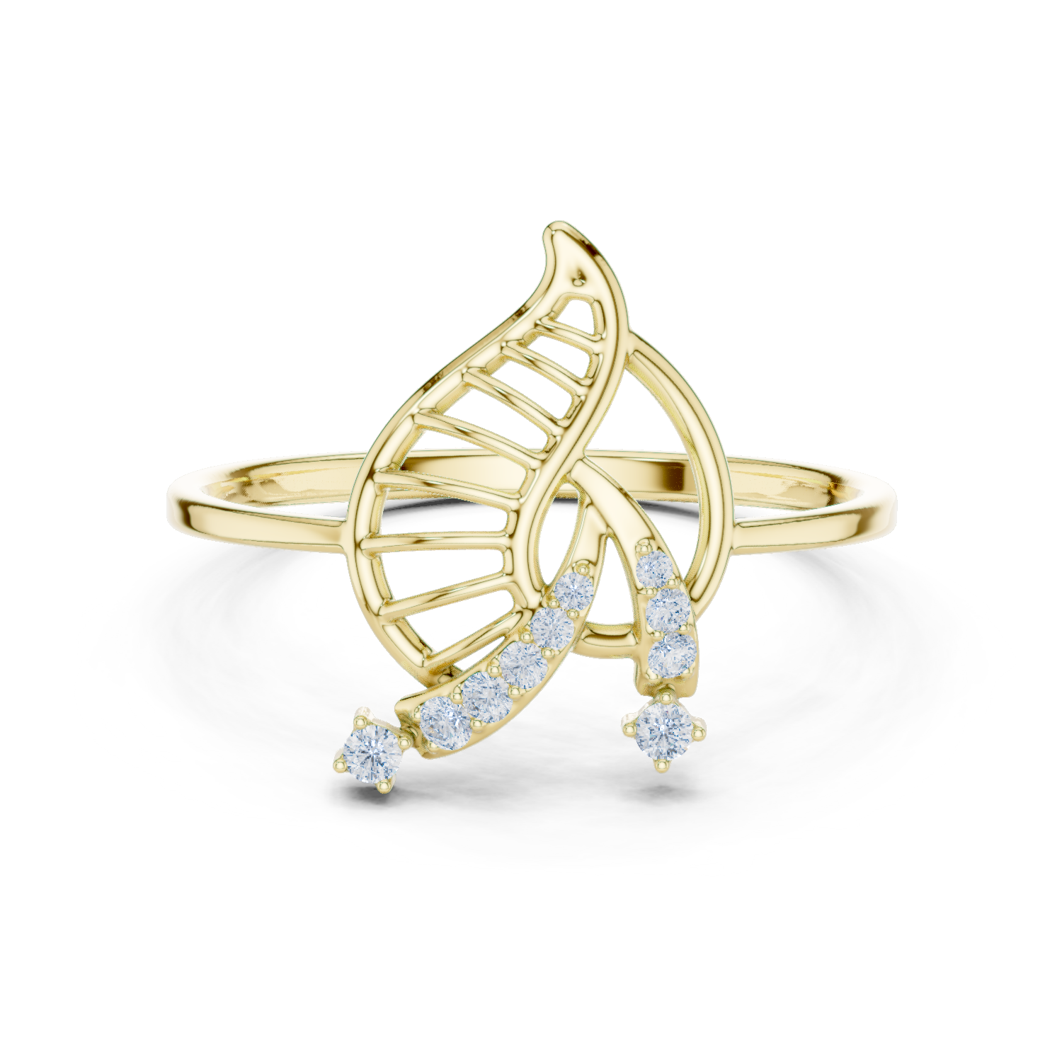 Leaf Motif Diamond Ring in 18K Gold Elegance