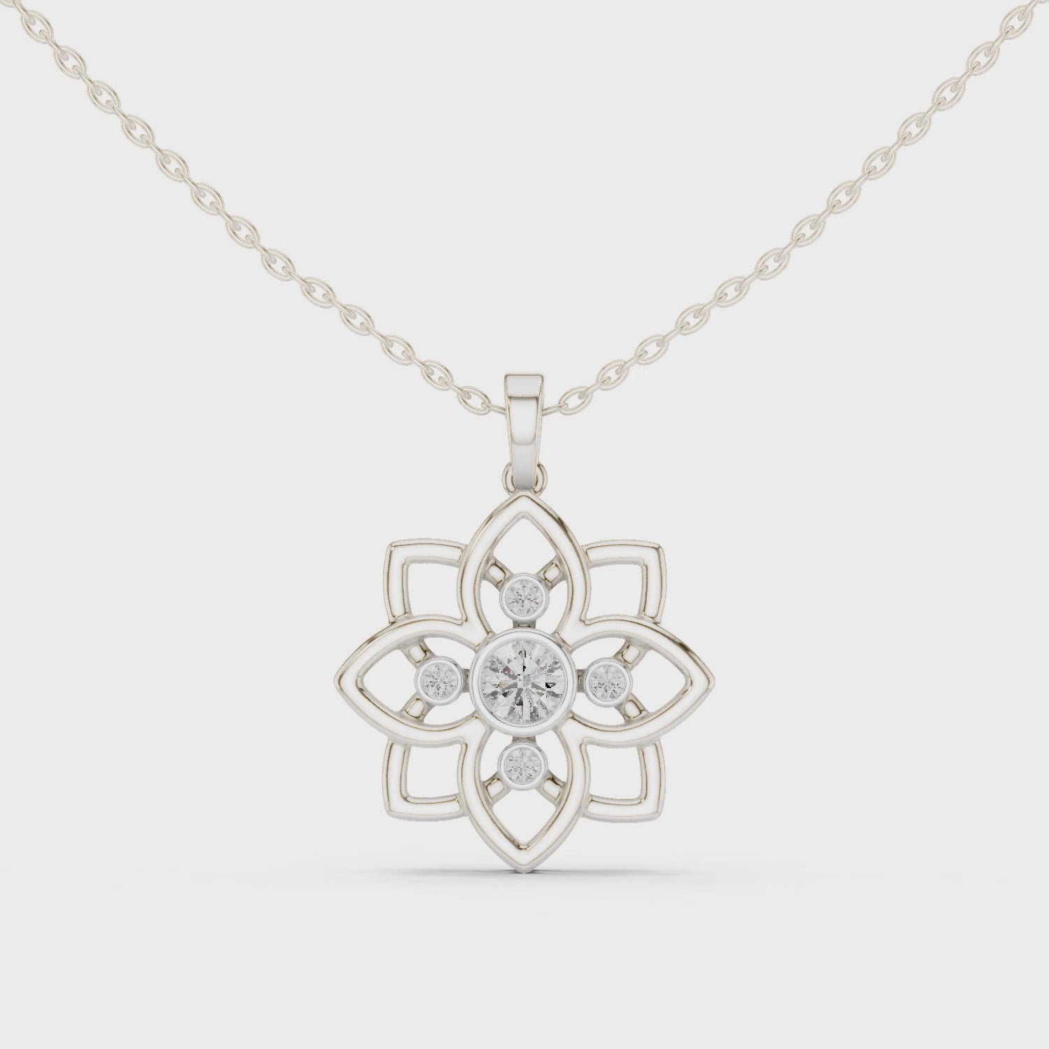 Floral Bezel Set Diamond Pendant in 18K Gold
