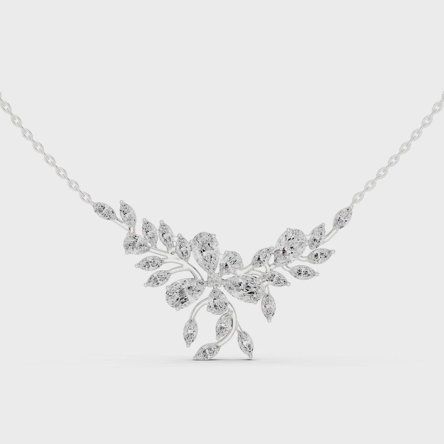 Elegant Marquise and Pear Diamond Floral Necklace in Fine Gold