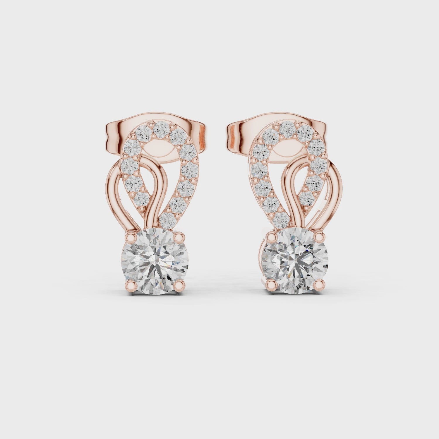 Luxury Round Lab-Grown Diamond Drop Stud Earrings in 14K Gold