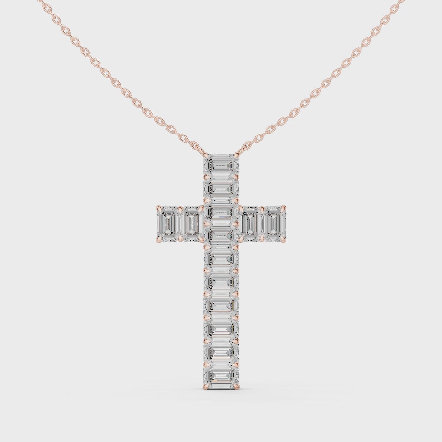 Emerald Cut Diamond Cross Pendant in 18K Gold