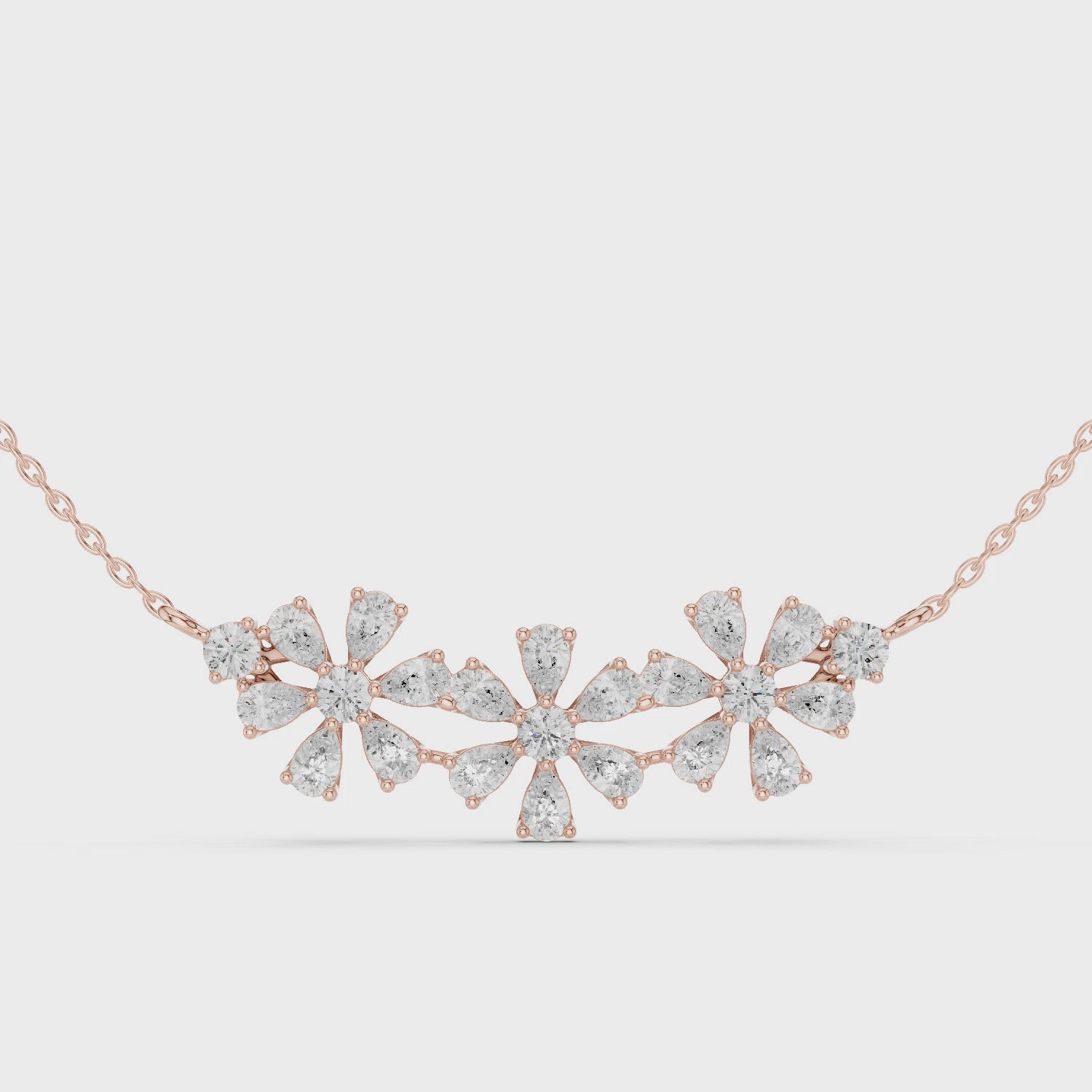 Luxury Pear-Cut Diamond Floral Pendant Necklace in 14K Gold