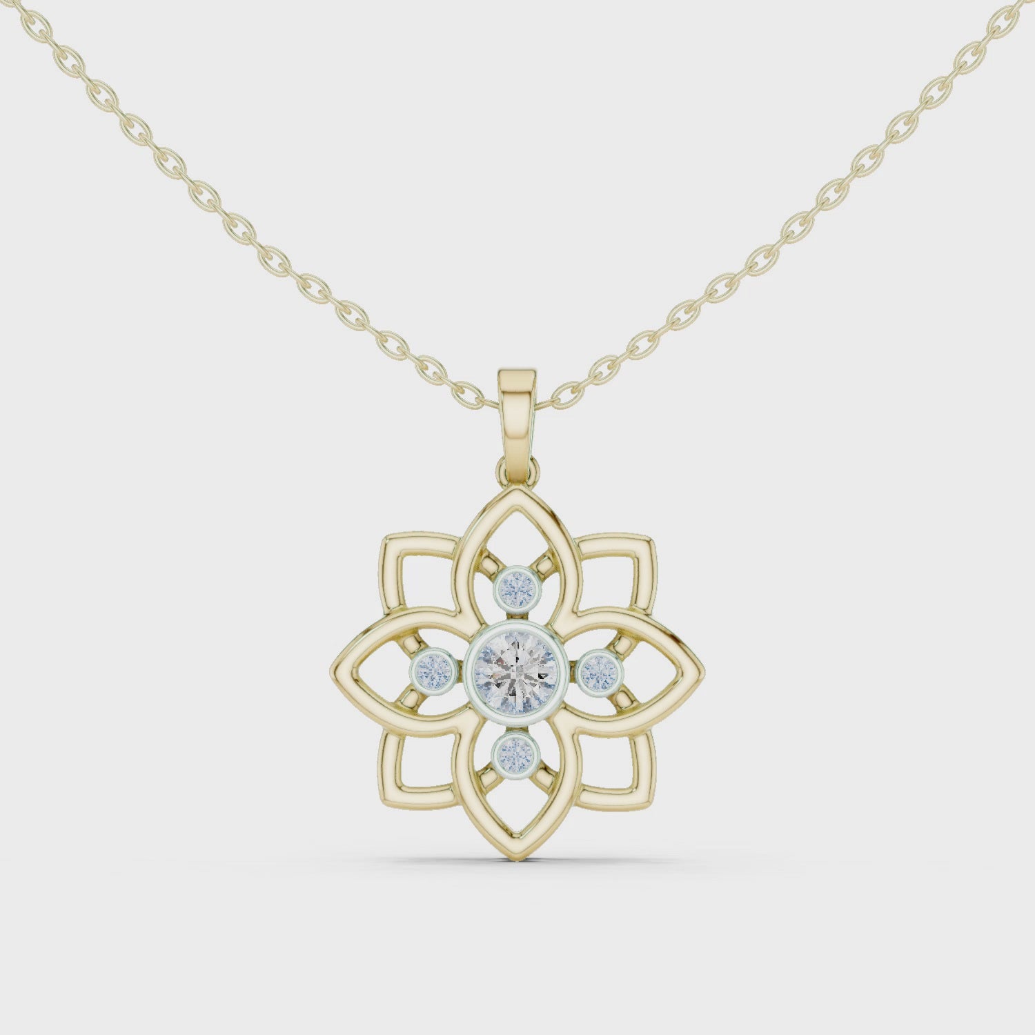 Floral Bezel Set Diamond Pendant in 18K Gold