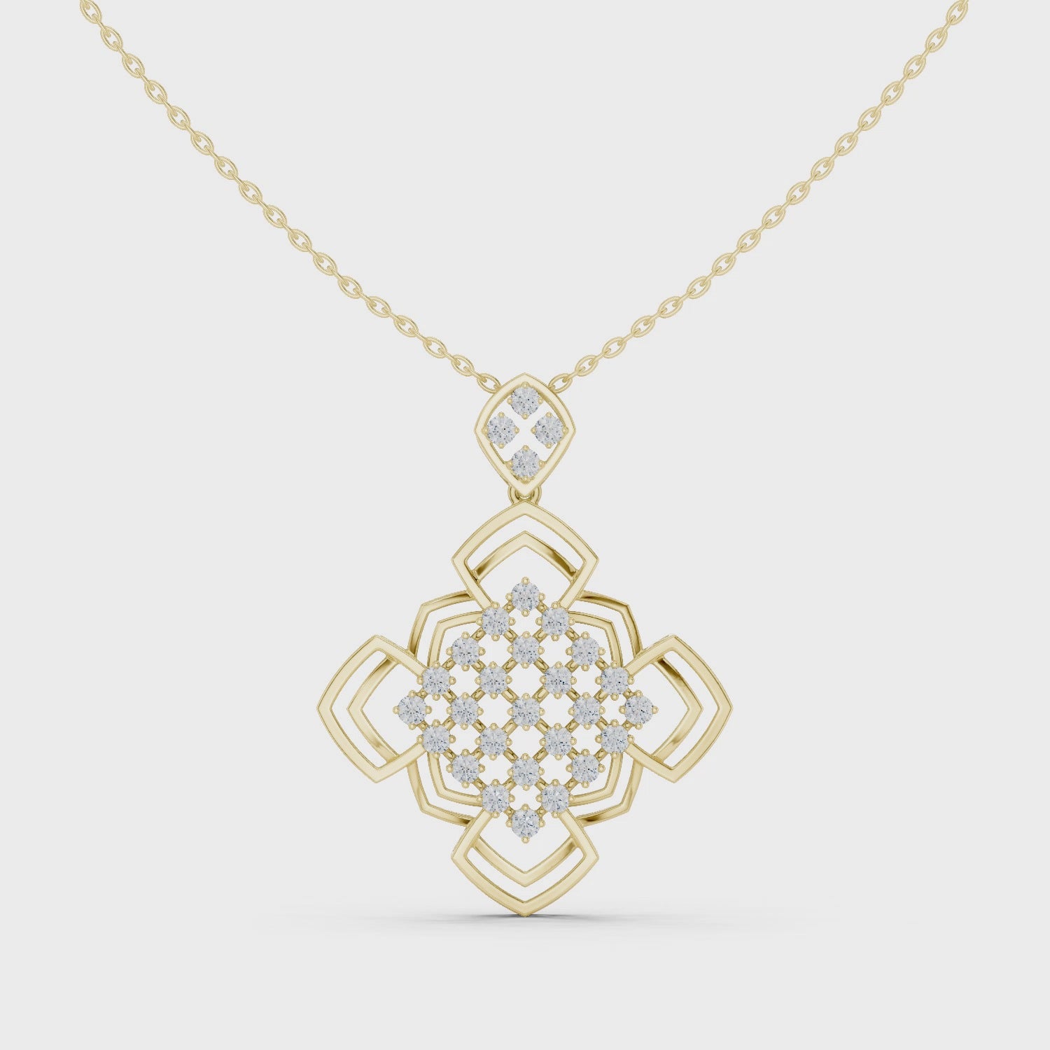 Luxury Geometric Floral Lab-Grown Diamond Pendant in 18K Gold