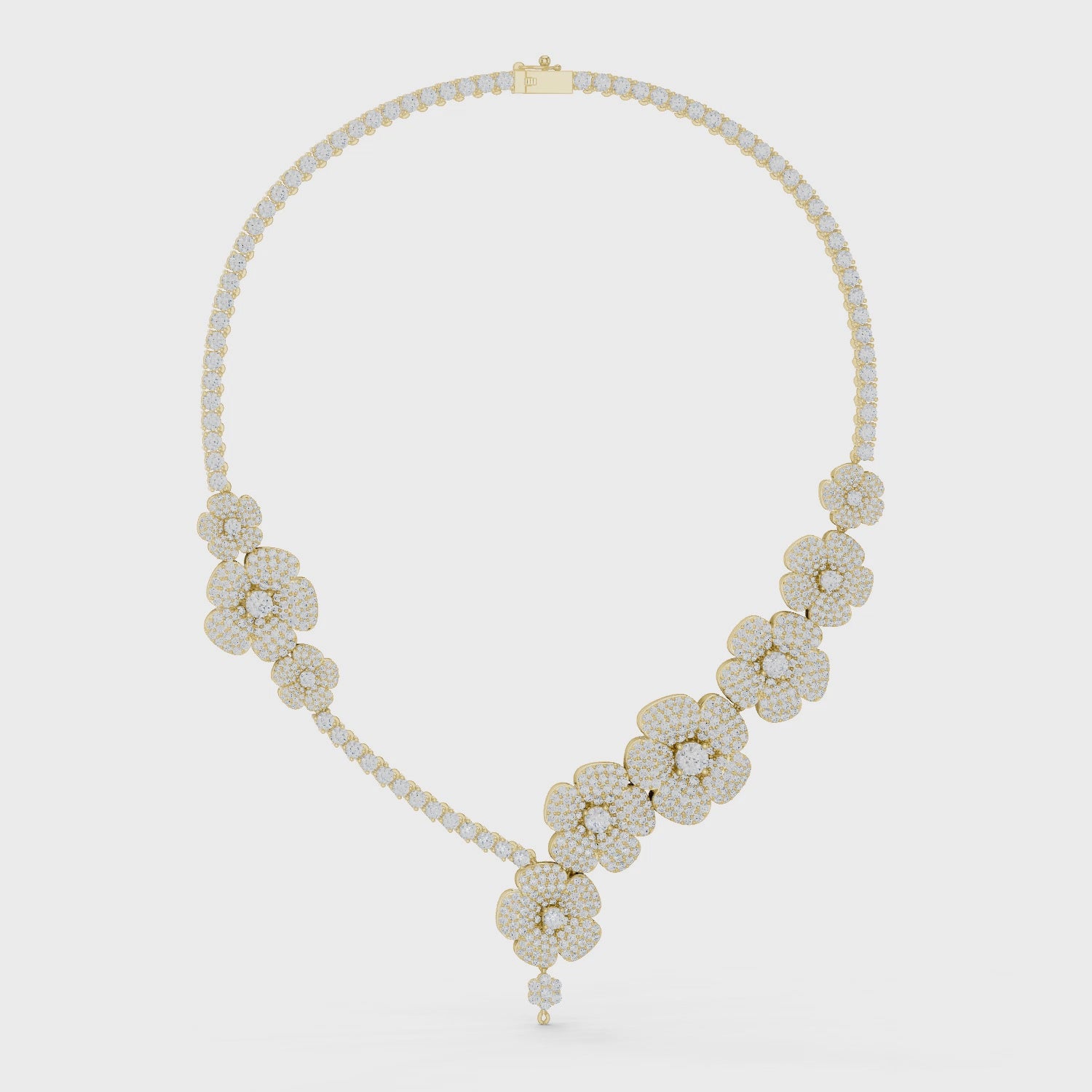 Luxury Floral Diamond Statement Necklace in 14K Gold Finish