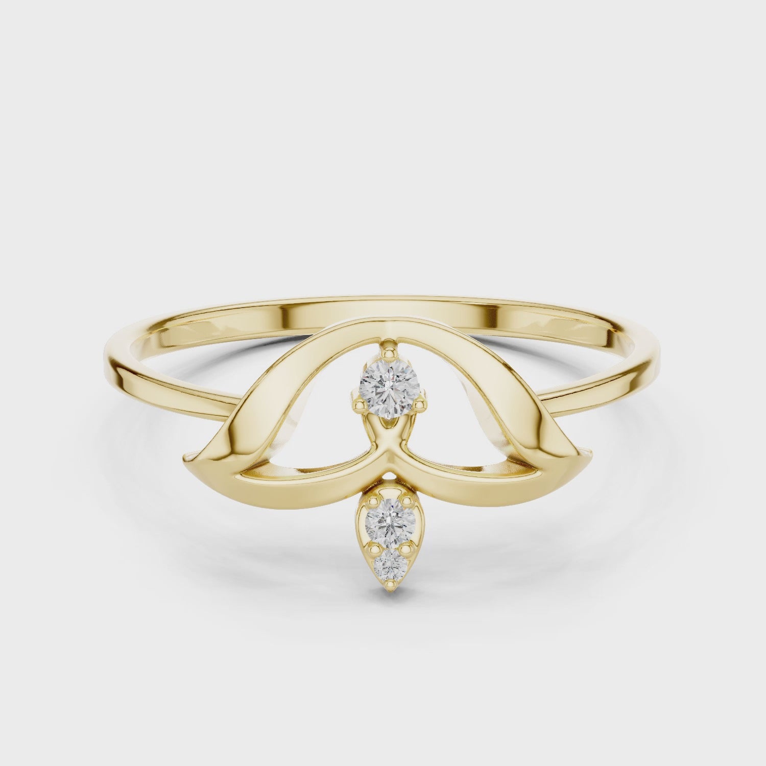Elegant Three-Stone Diamond Designer Ring in 14KT Gold