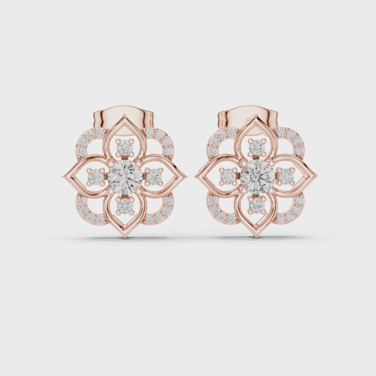 Floral Blue Gemstone & Diamond Stud Earrings in Fine Gold