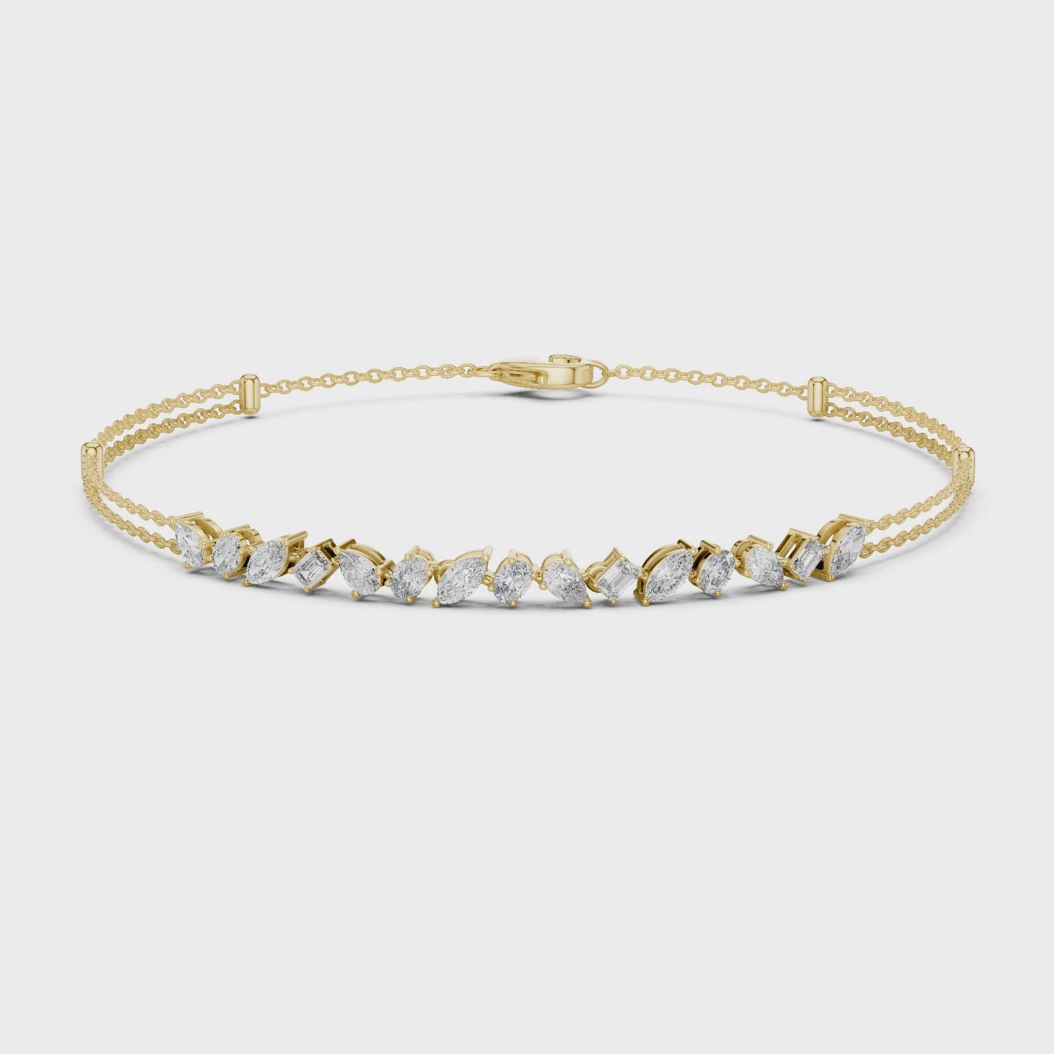 Luxury Multi-Shape Diamond Chain Bracelet in 14K Gold