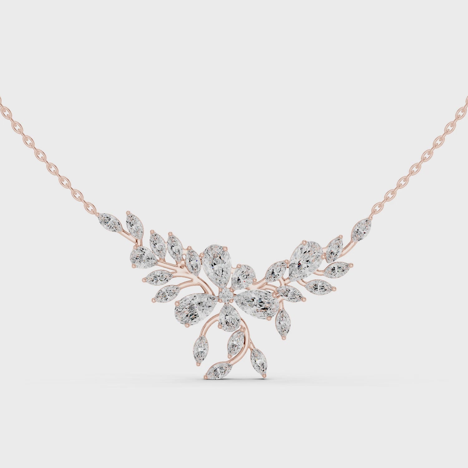 Elegant Marquise and Pear Diamond Floral Necklace in Fine Gold