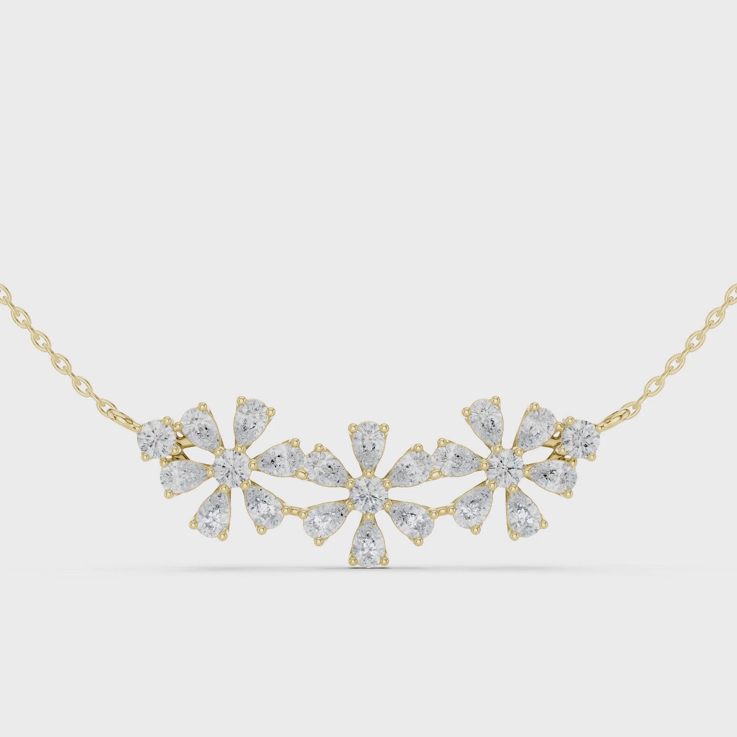 Luxury Pear-Cut Diamond Floral Pendant Necklace in 14K Gold