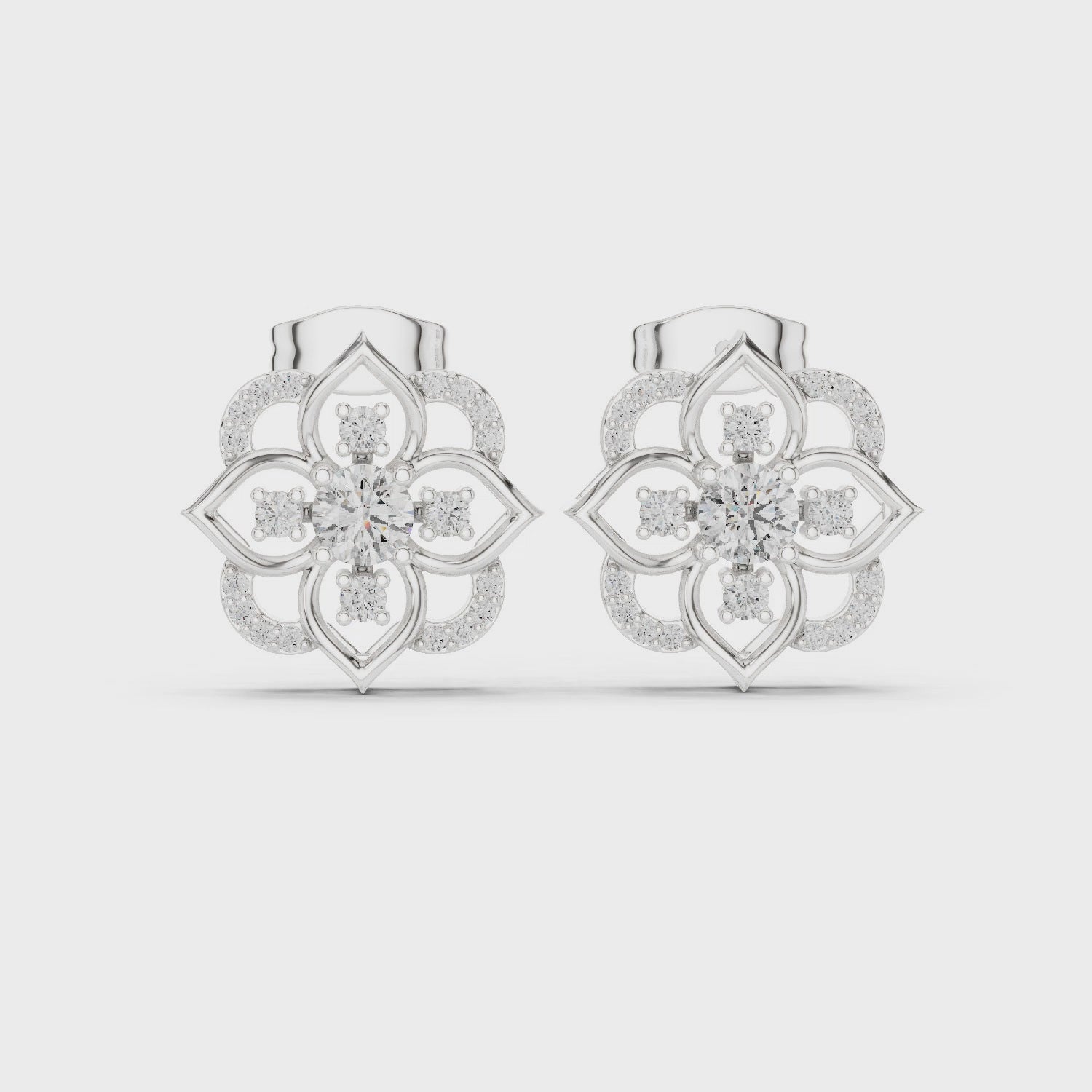 Floral Blue Gemstone & Diamond Stud Earrings in Fine Gold