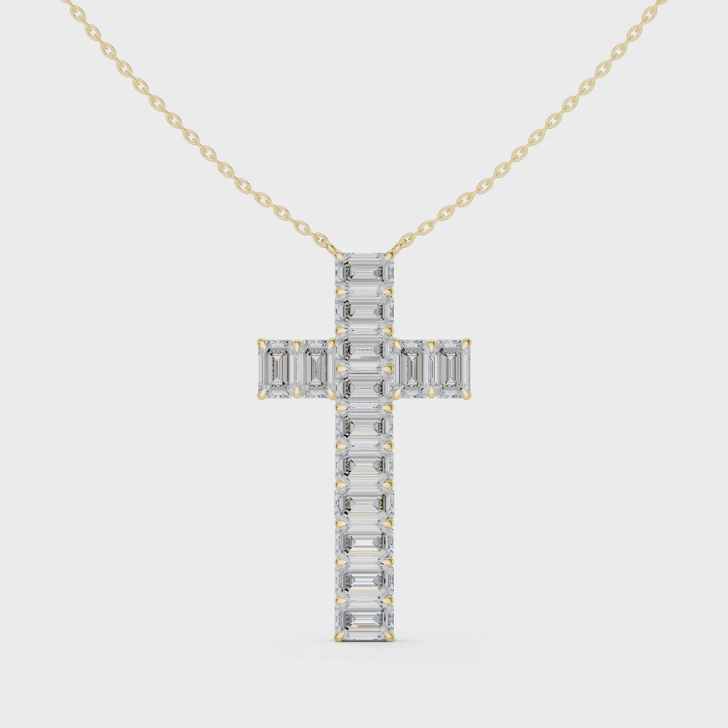 Emerald Cut Diamond Cross Pendant in 18K Gold