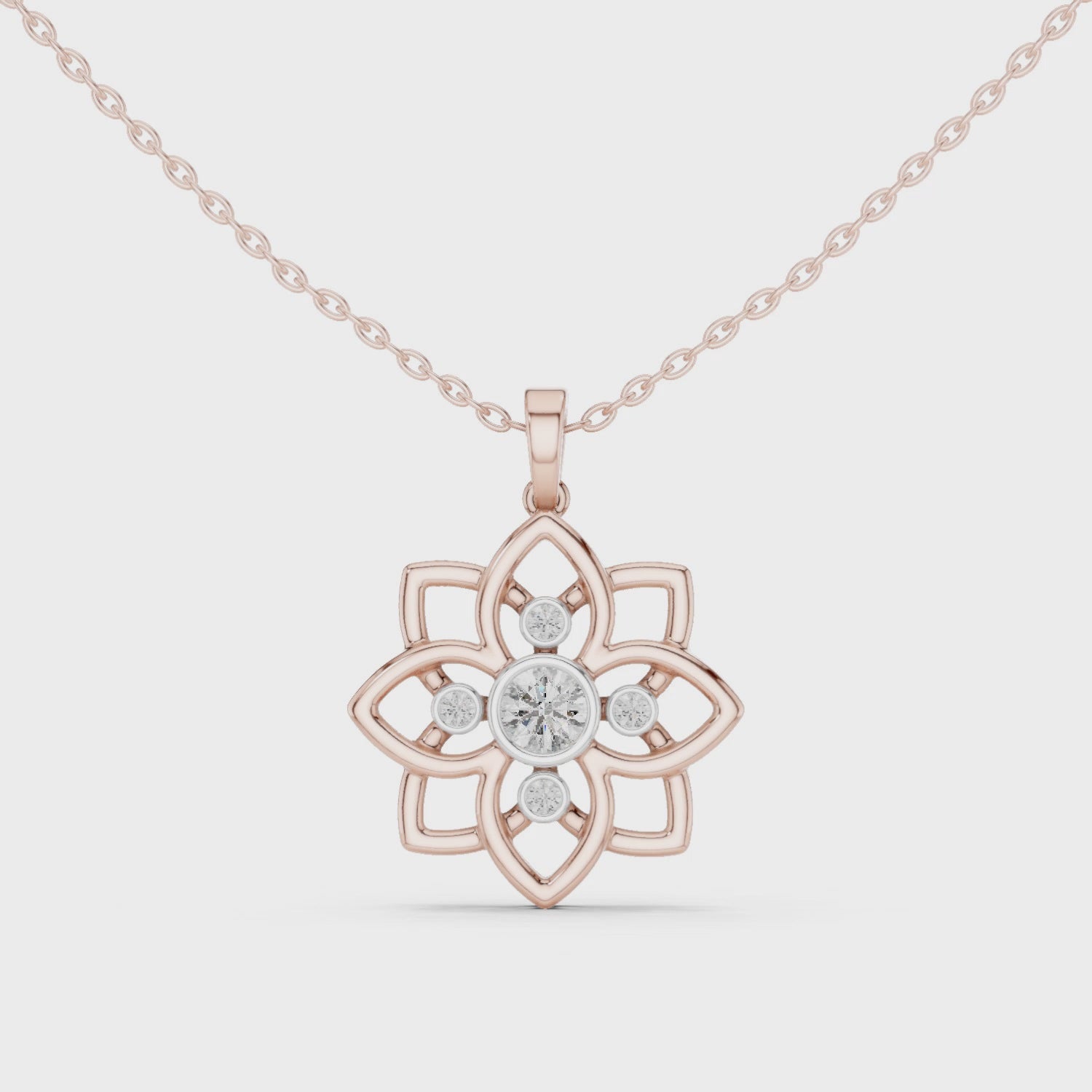 Floral Bezel Set Diamond Pendant in 18K Gold