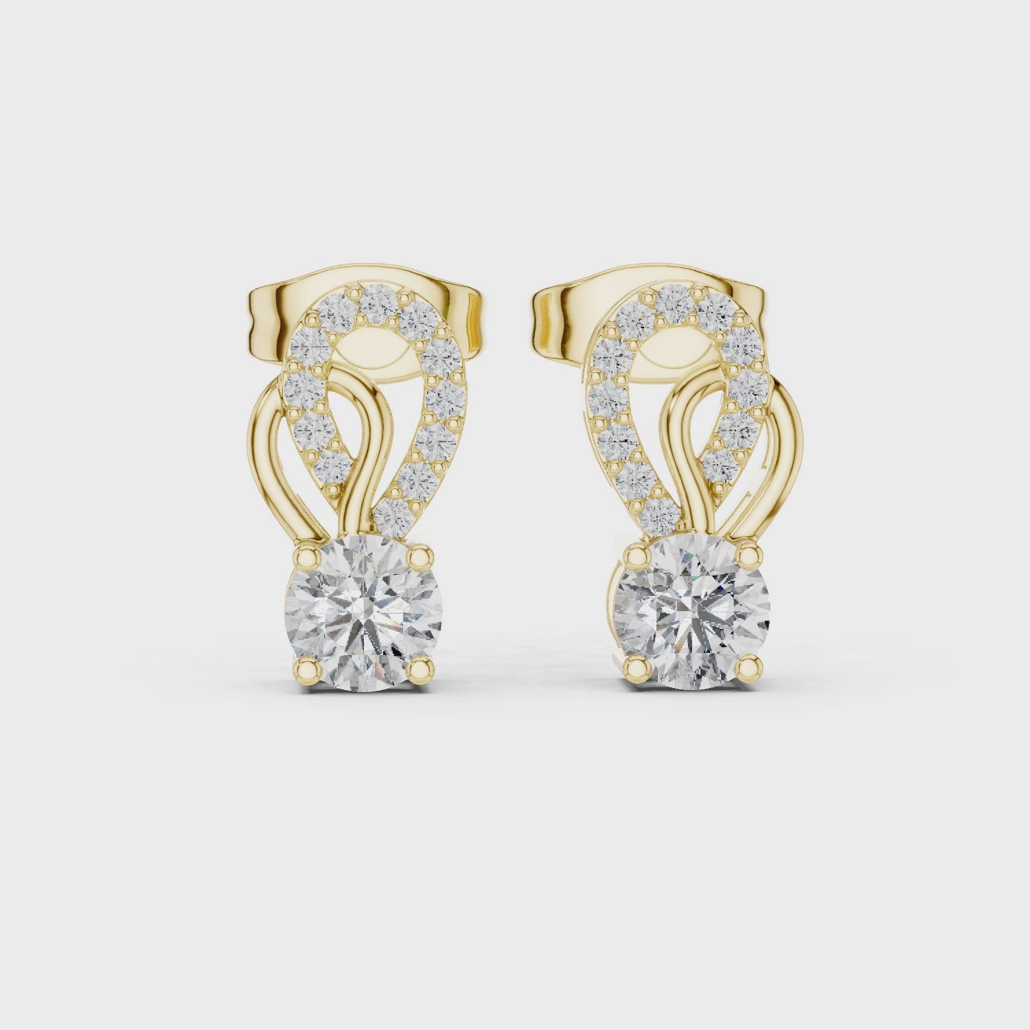 Luxury Round Lab-Grown Diamond Drop Stud Earrings in 14K Gold