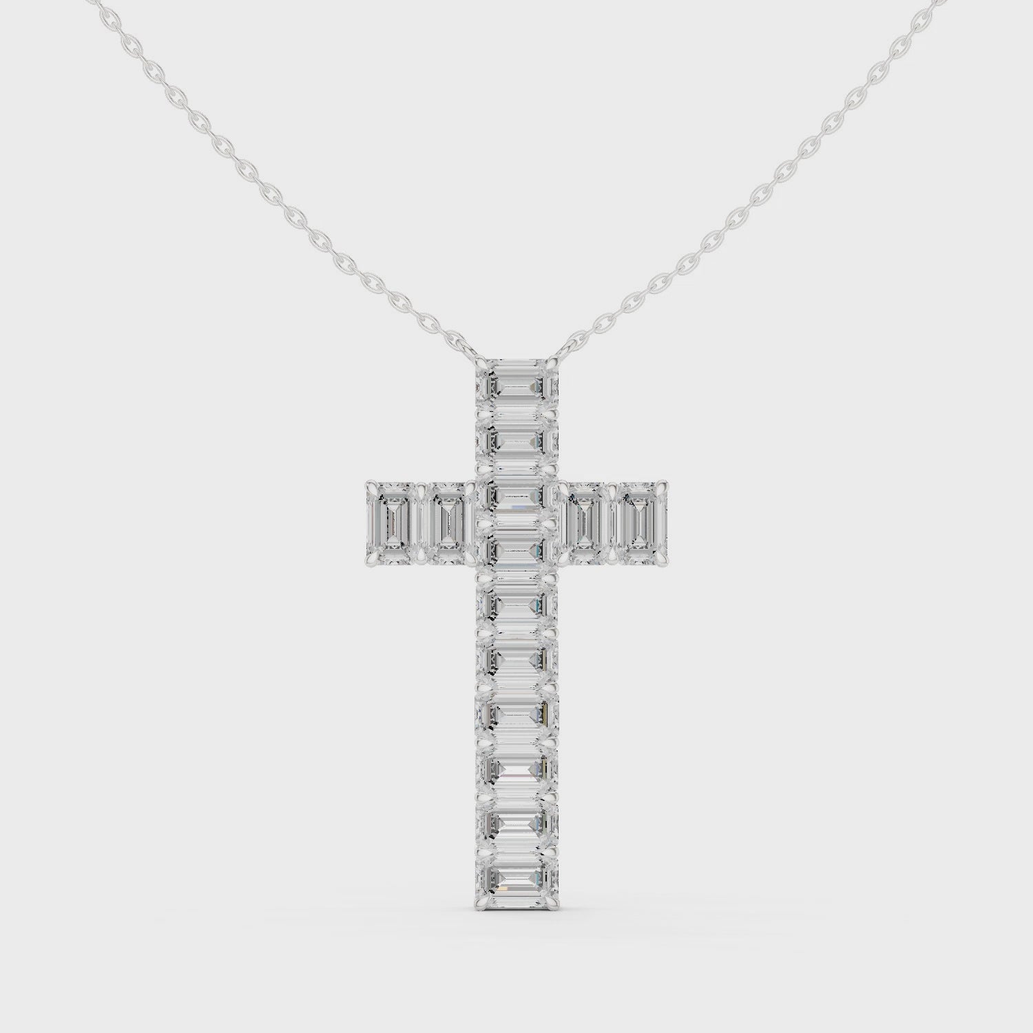Emerald Cut Diamond Cross Pendant in 18K Gold