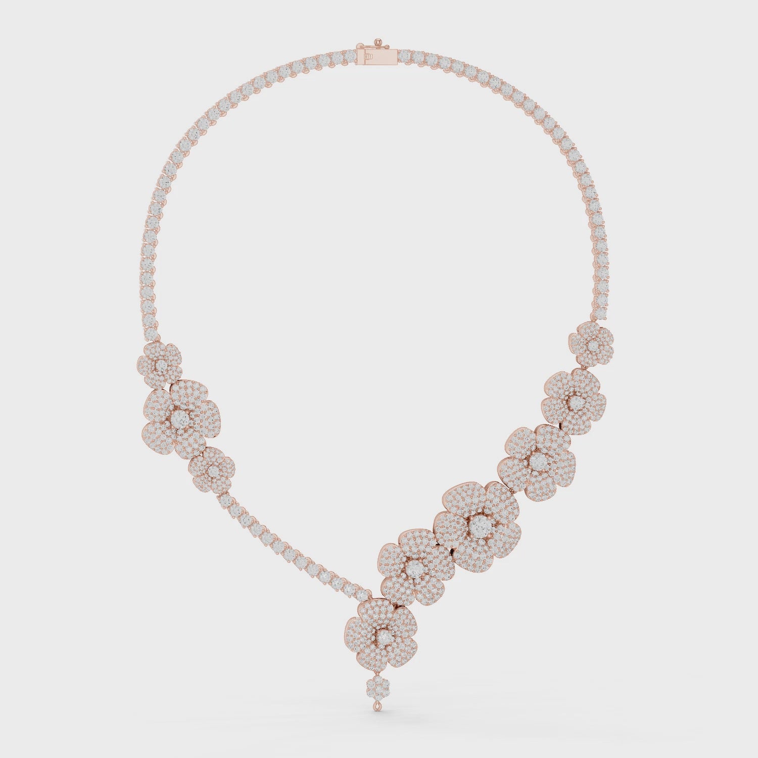 Luxury Floral Diamond Statement Necklace in 14K Gold Finish