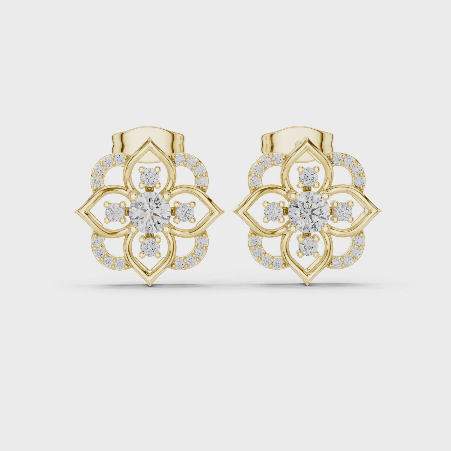 Floral Blue Gemstone & Diamond Stud Earrings in Fine Gold