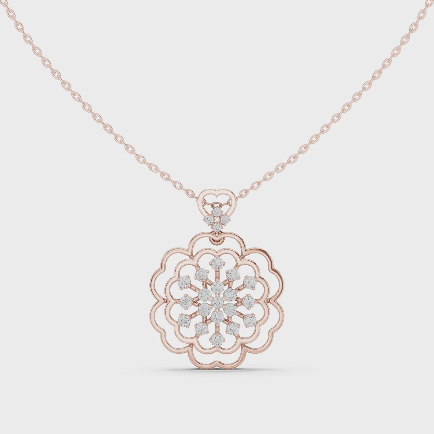 Floral Heart Diamond Pendant in 14K Rose Gold