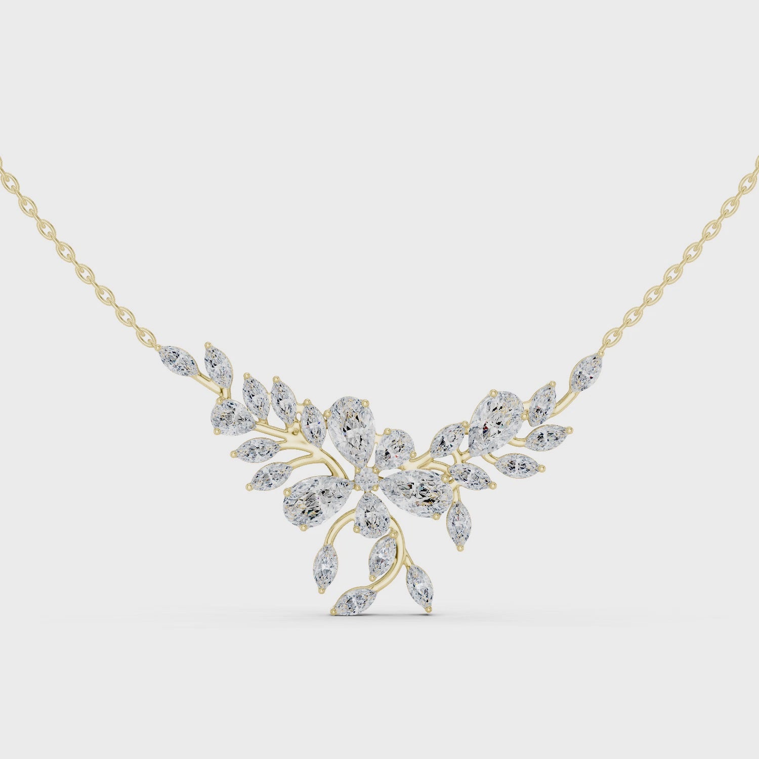 Elegant Marquise and Pear Diamond Floral Necklace in Fine Gold