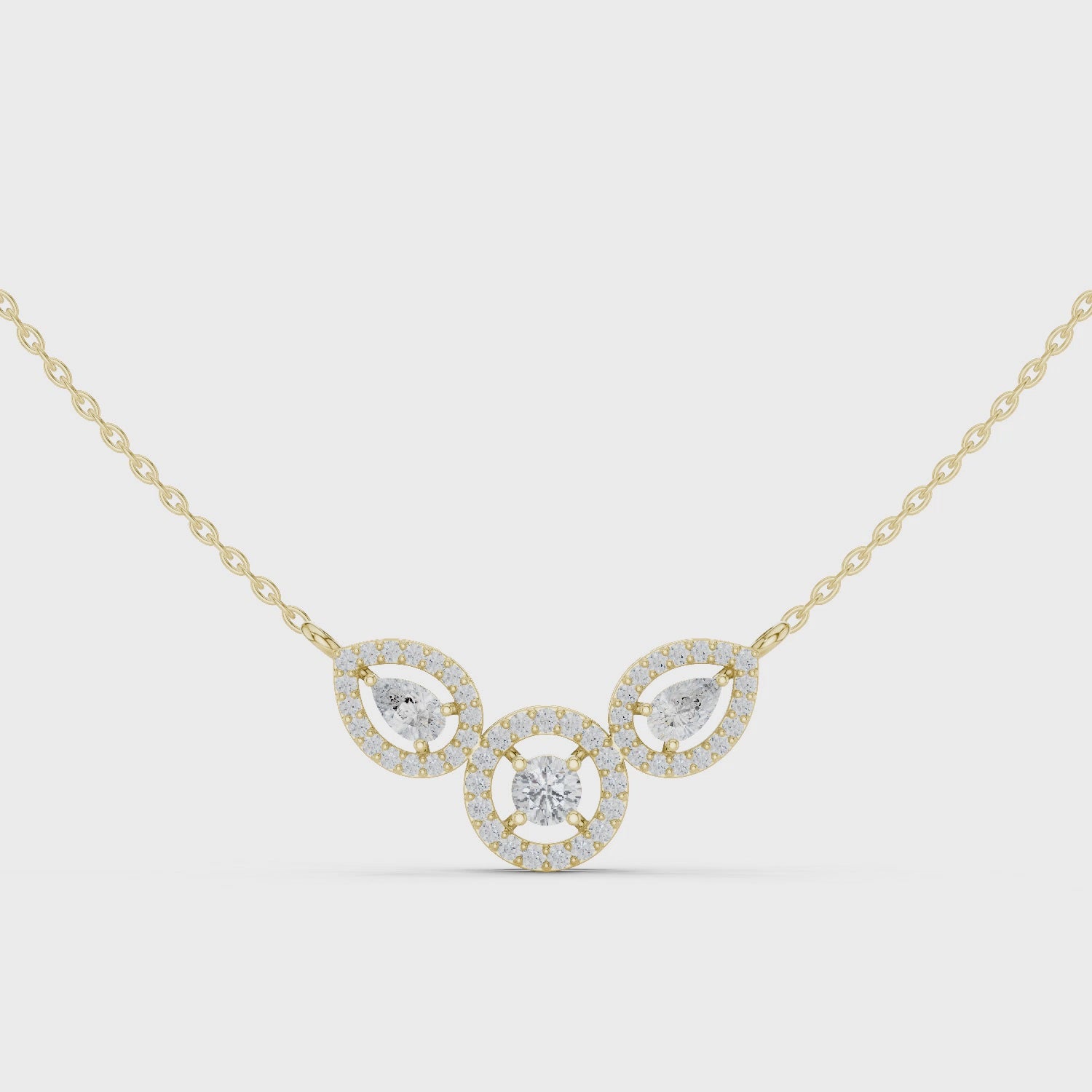 Triple Teardrop Diamond Cluster Pendant Necklace in Fine Gold