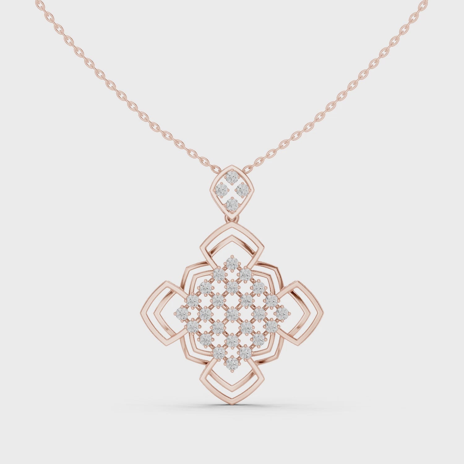 Luxury Geometric Floral Lab-Grown Diamond Pendant in 18K Gold