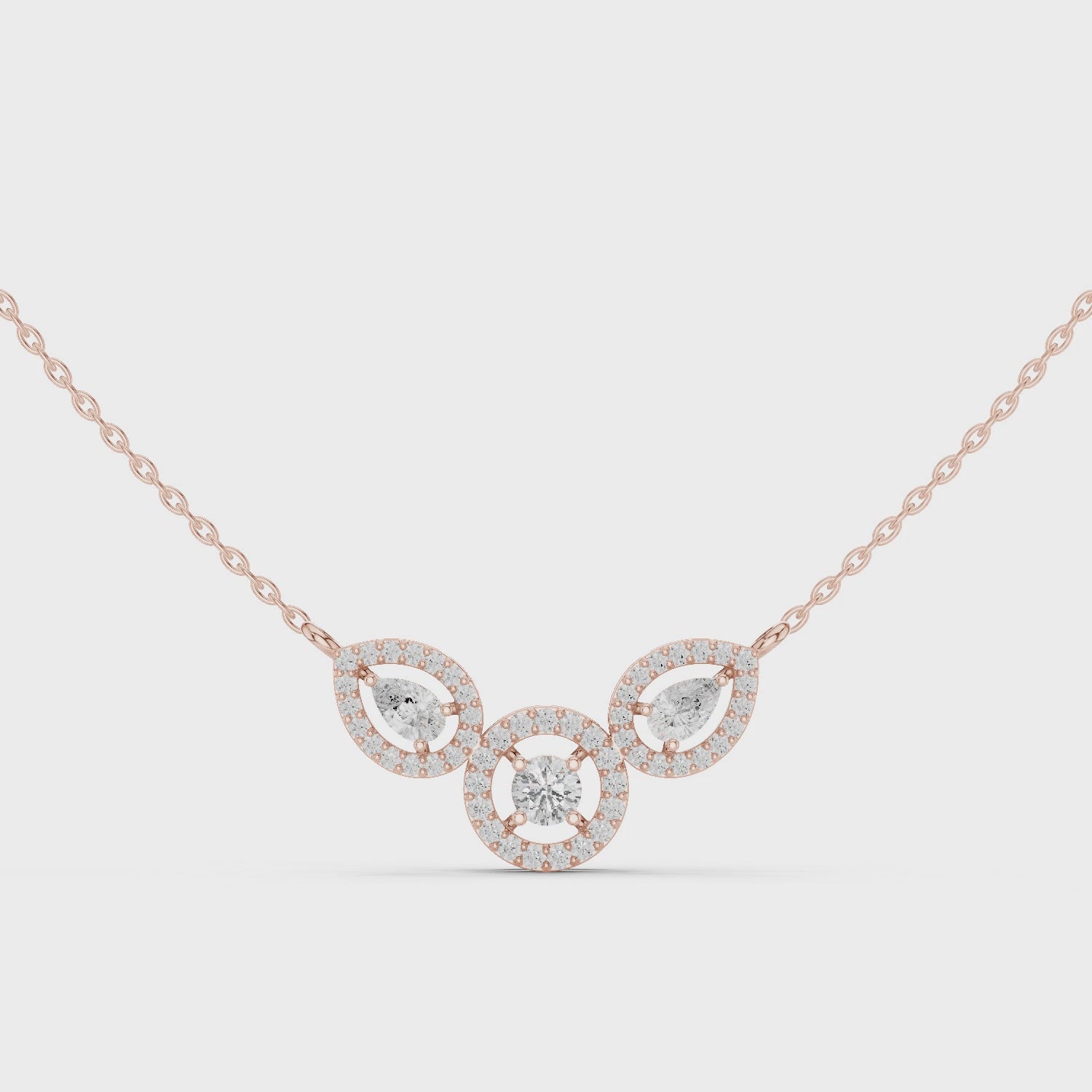 Triple Teardrop Diamond Cluster Pendant Necklace in Fine Gold