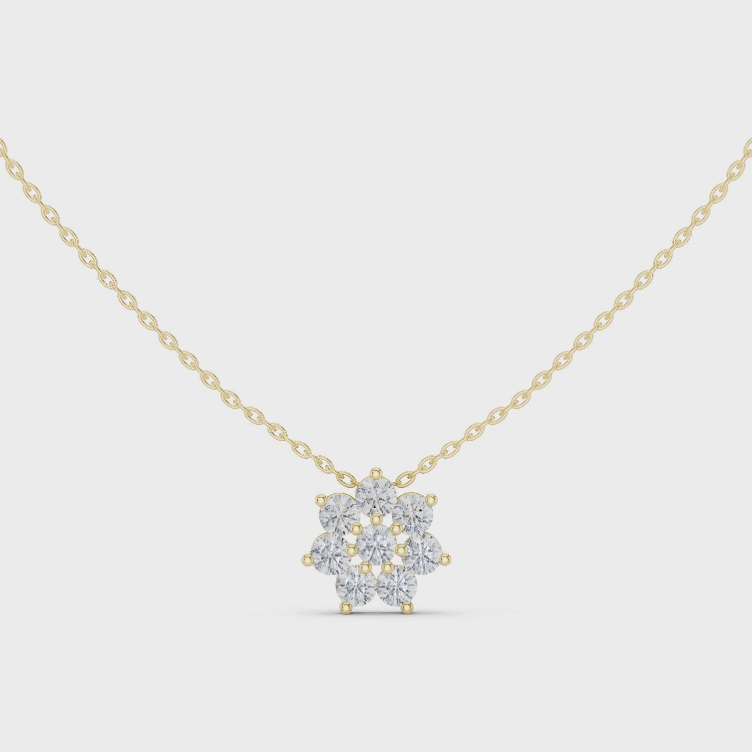 Elegant Round Diamond Floral Pendant Necklace in Fine Gold