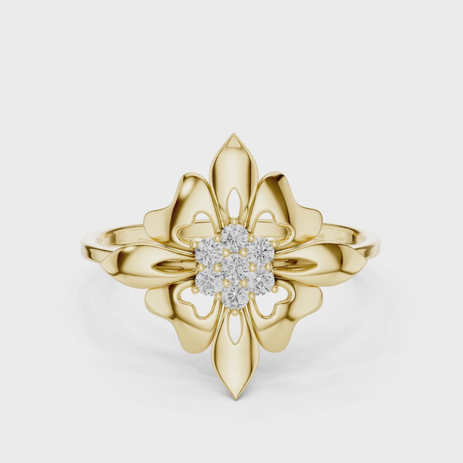 Luxury Floral Diamond Ring in Solid Gold Finish