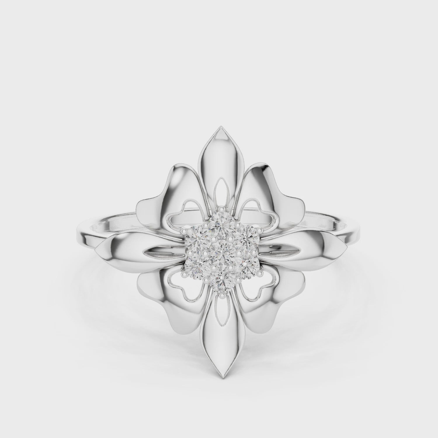 Luxury Floral Diamond Ring in Solid Gold Finish